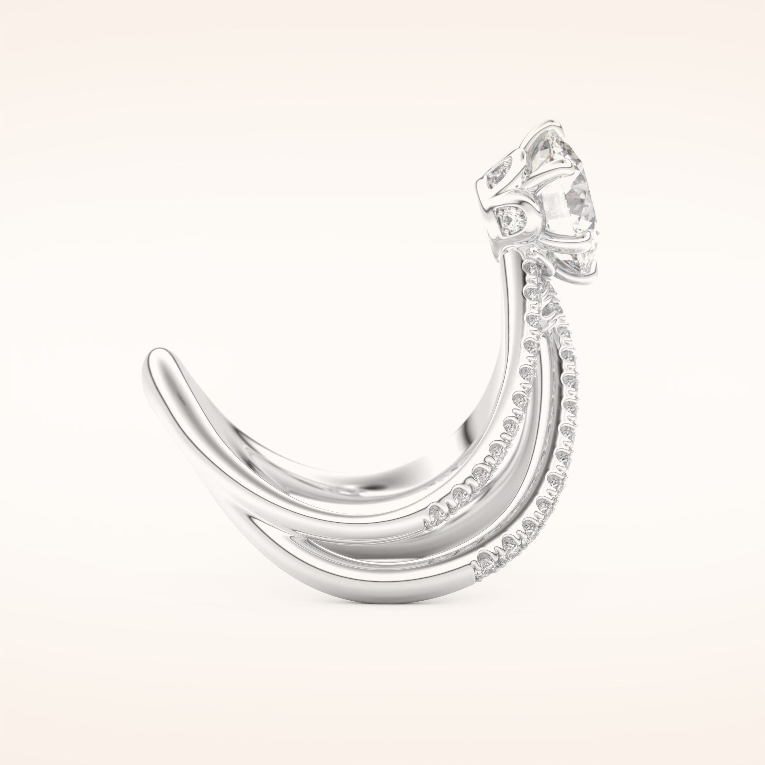 1.5 CT Round Shaped Pave Curved Shank Moissanite Engagement Ring