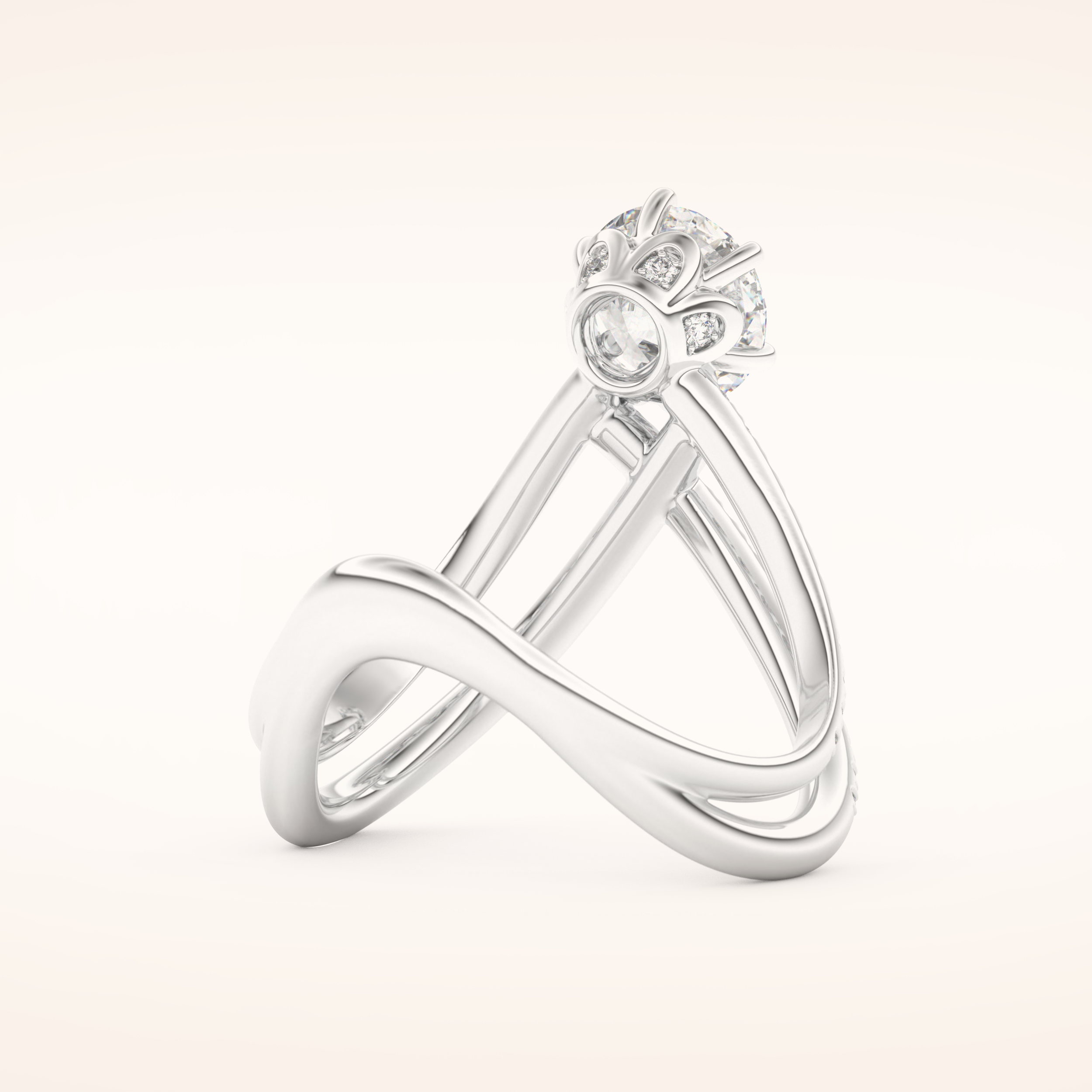 1.5 CT Round Shaped Pave Curved Shank Moissanite Engagement Ring