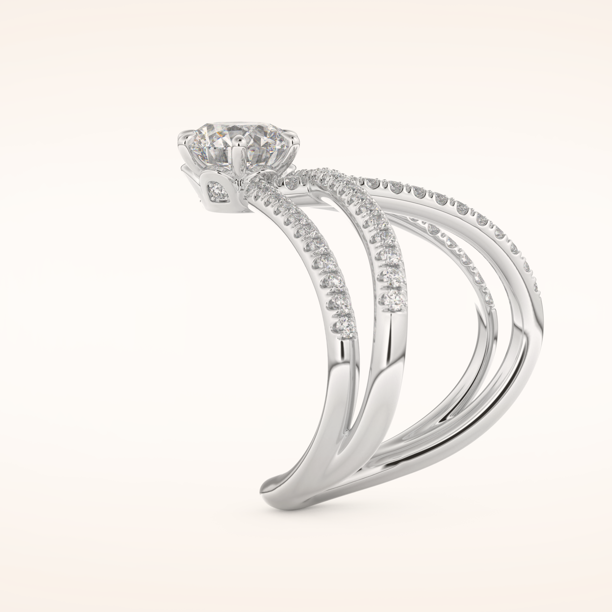 1.5 CT Round Shaped Pave Curved Shank Moissanite Engagement Ring