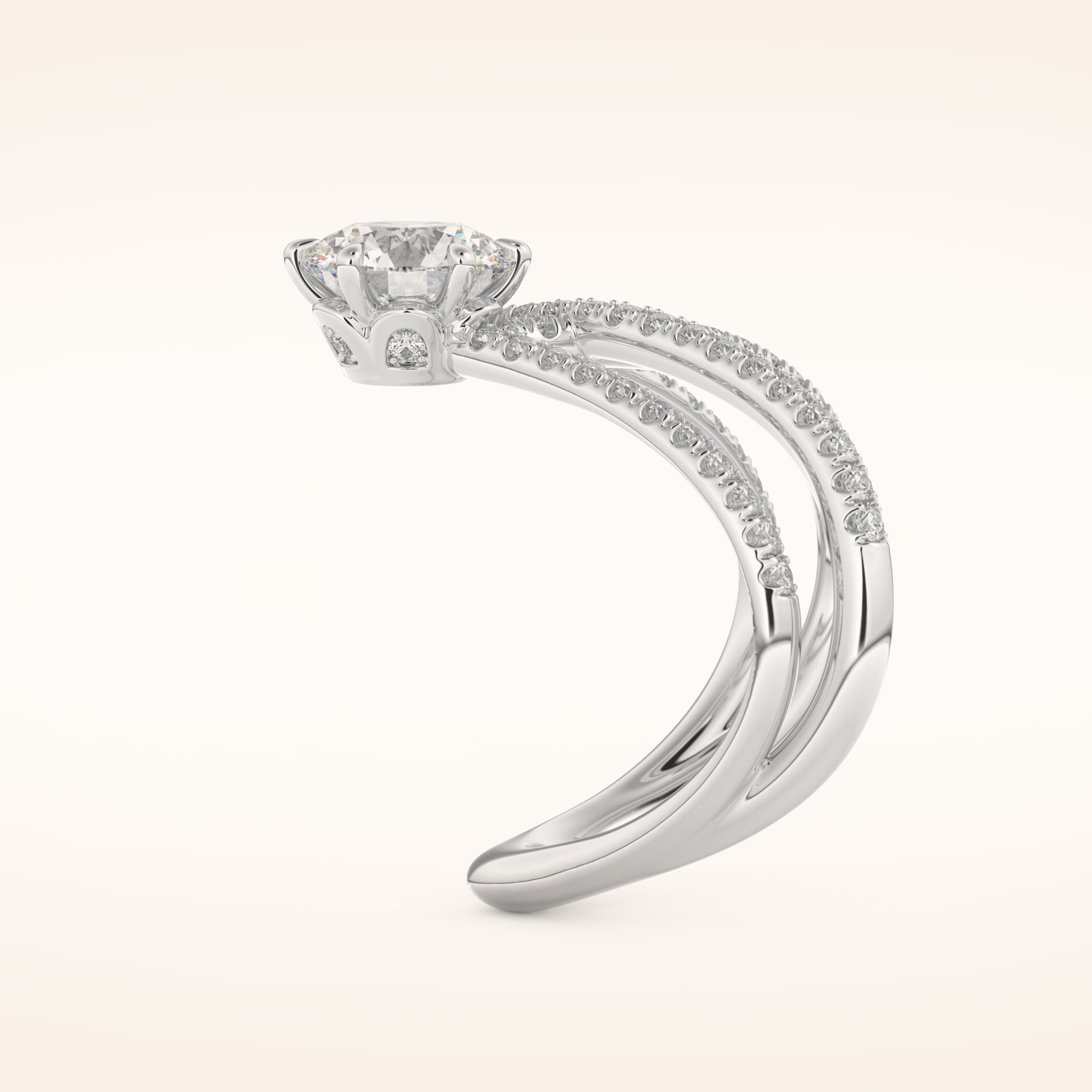 1.5 CT Round Shaped Pave Curved Shank Moissanite Engagement Ring