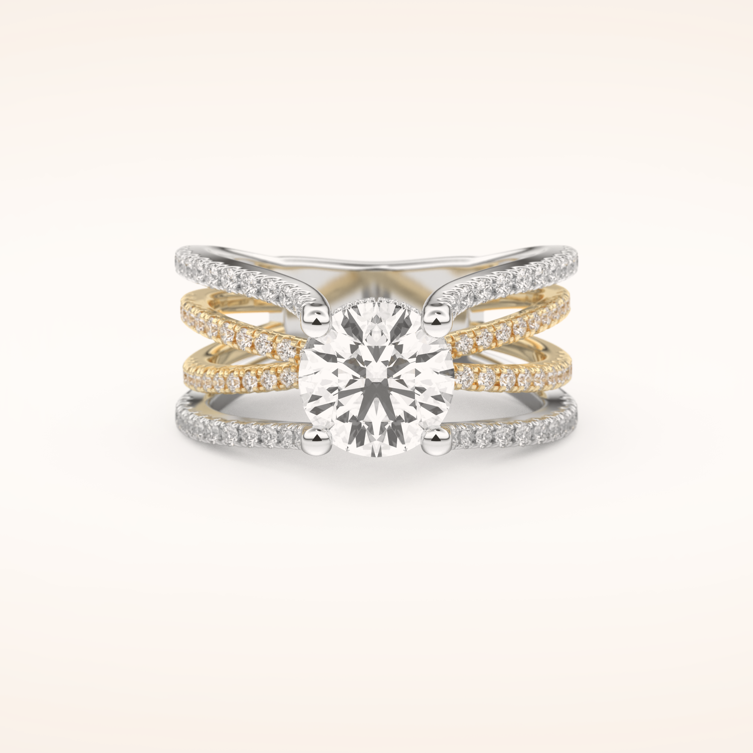 1.52 CT Round Shaped Pave Split Shank Moissanite Engagement Ring