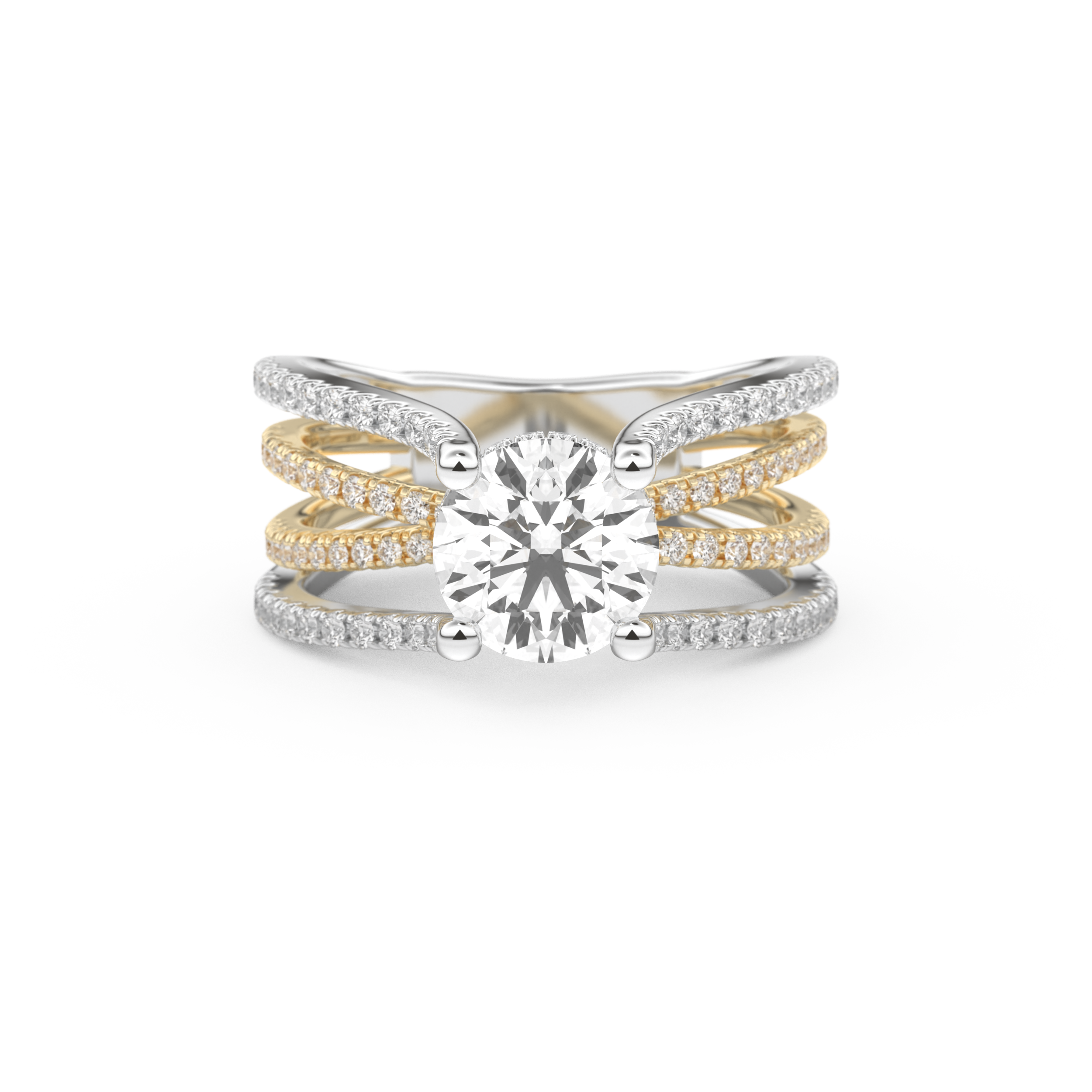 Round Split Shank Pave Lab Grown Diamond Engagement Ring