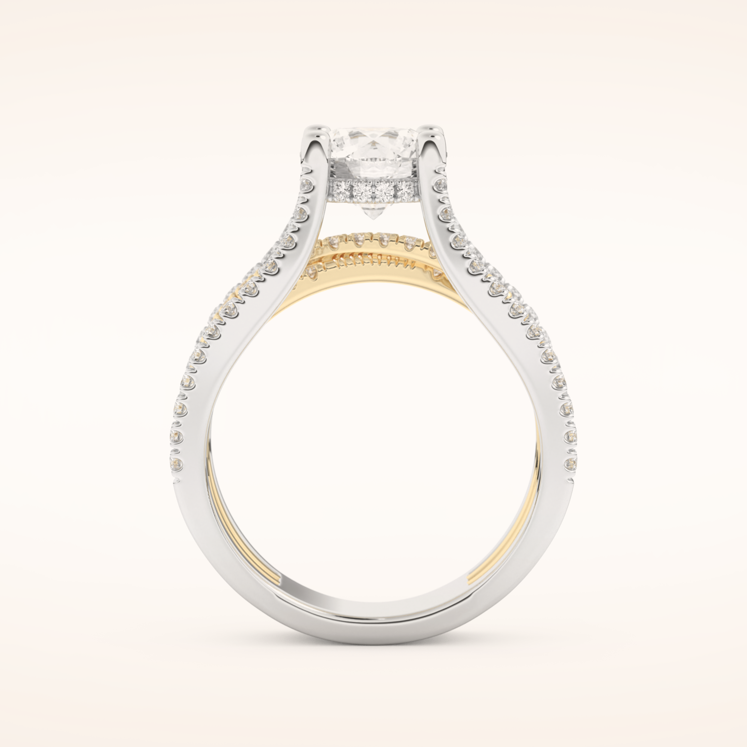 1.52 CT Round Shaped Pave Split Shank Moissanite Engagement Ring