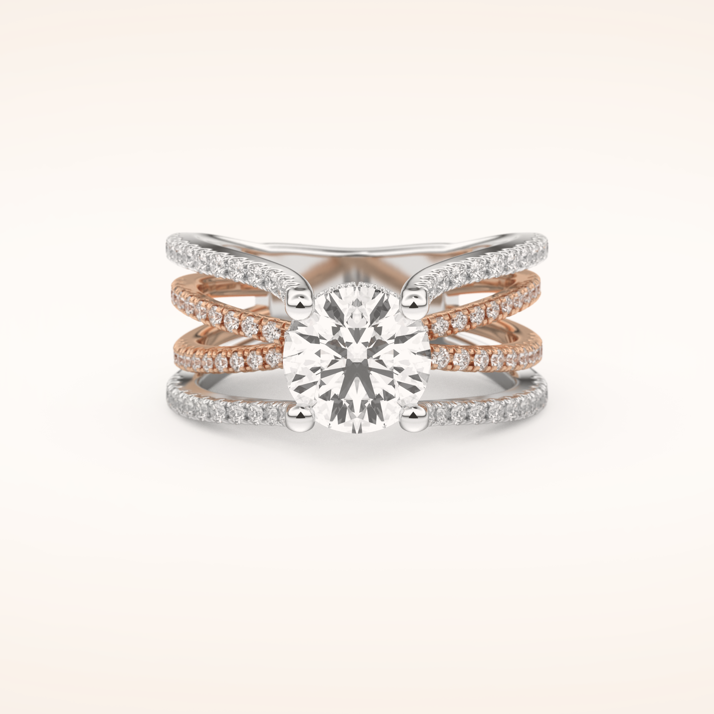 1.52 CT Round Shaped Pave Split Shank Moissanite Engagement Ring