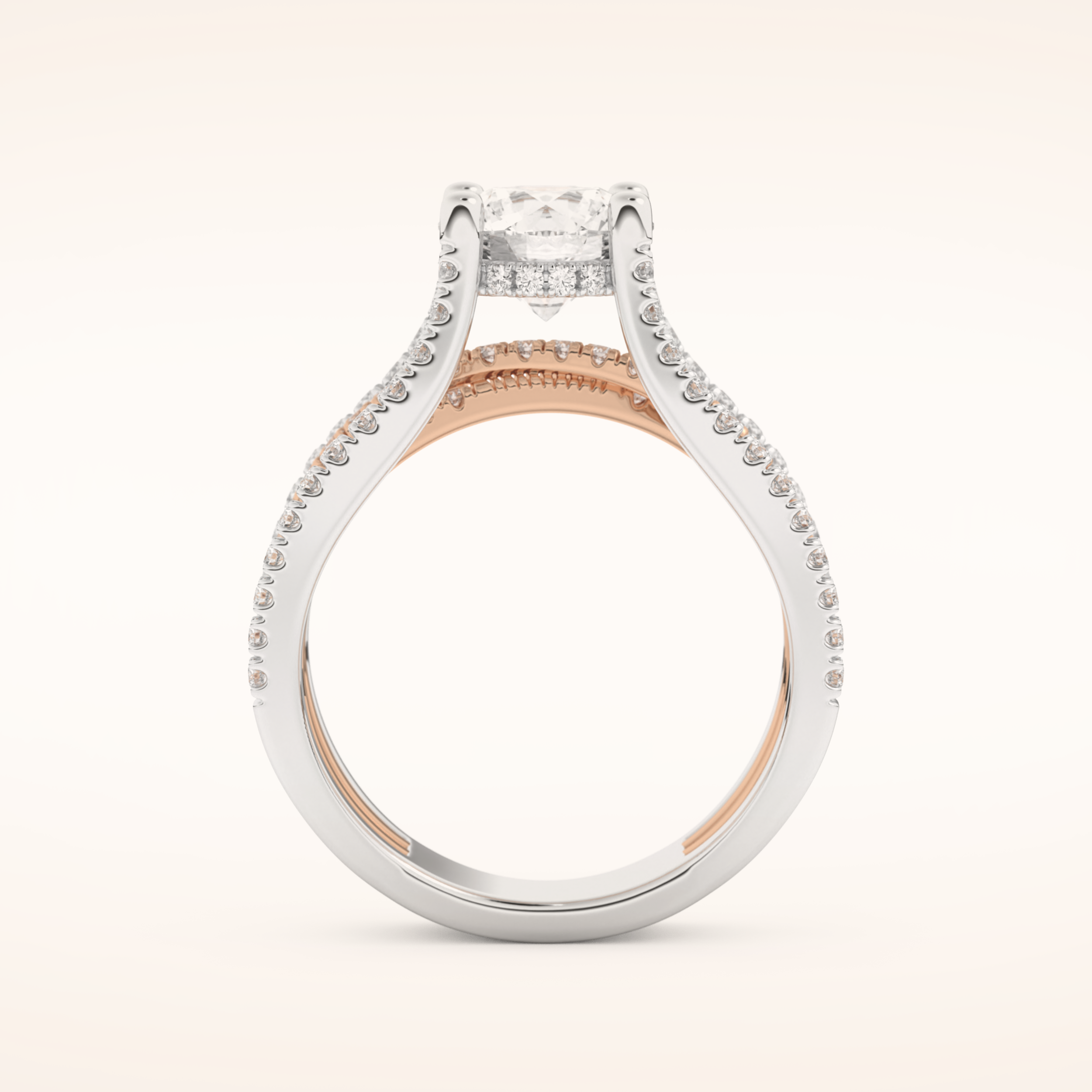 1.52 CT Round Shaped Pave Split Shank Moissanite Engagement Ring
