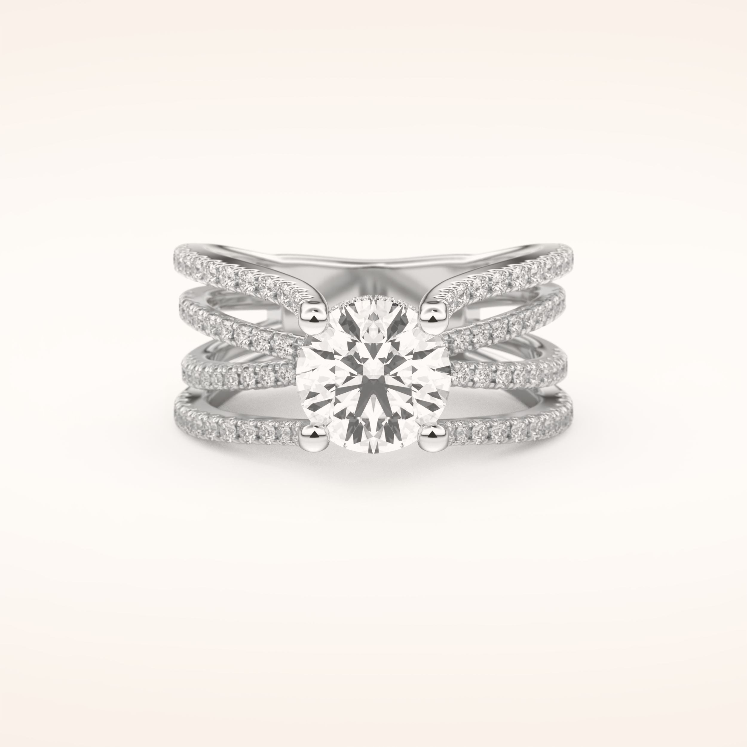 1.52 CT Round Shaped Pave Split Shank Moissanite Engagement Ring