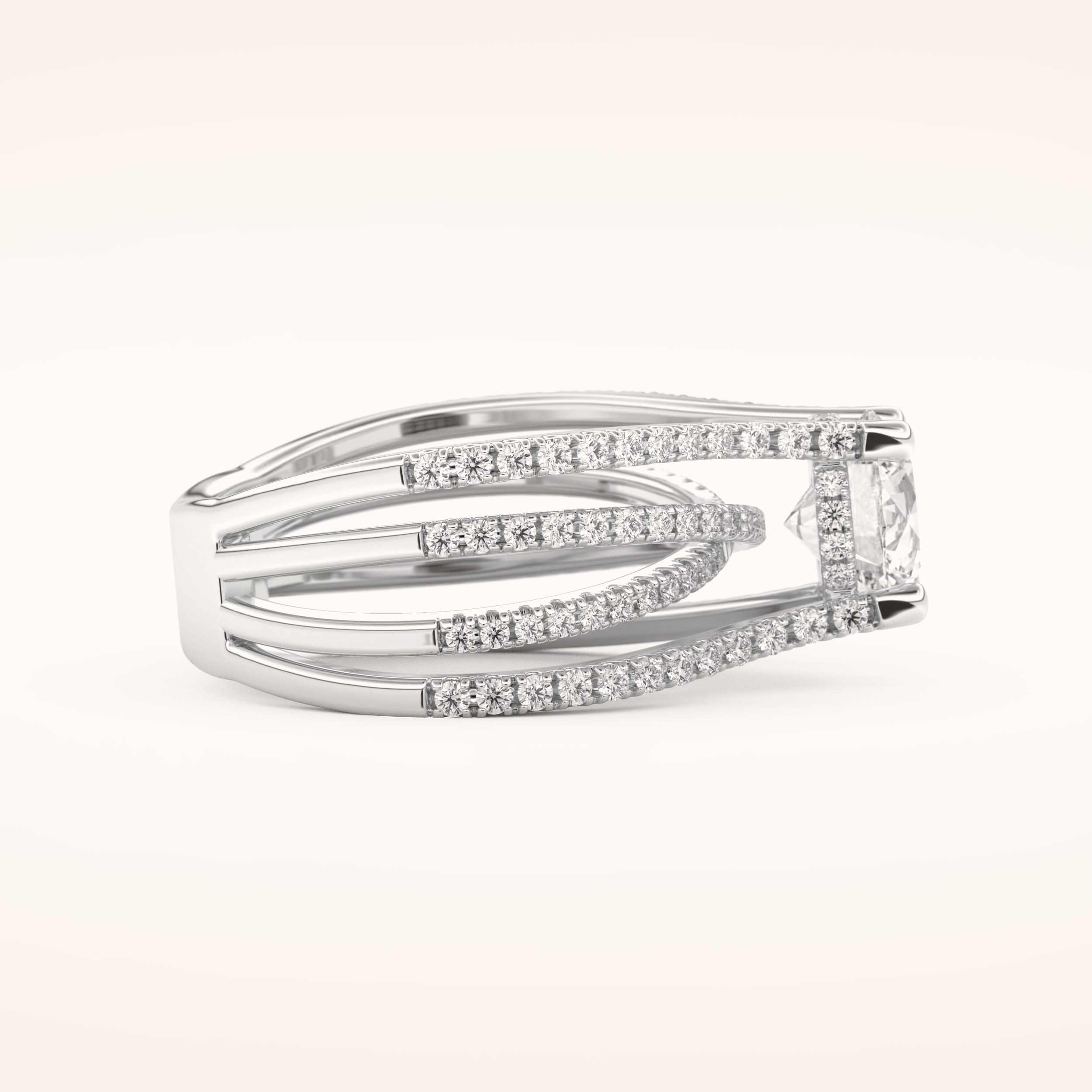 1.52 CT Round Shaped Pave Split Shank Moissanite Engagement Ring