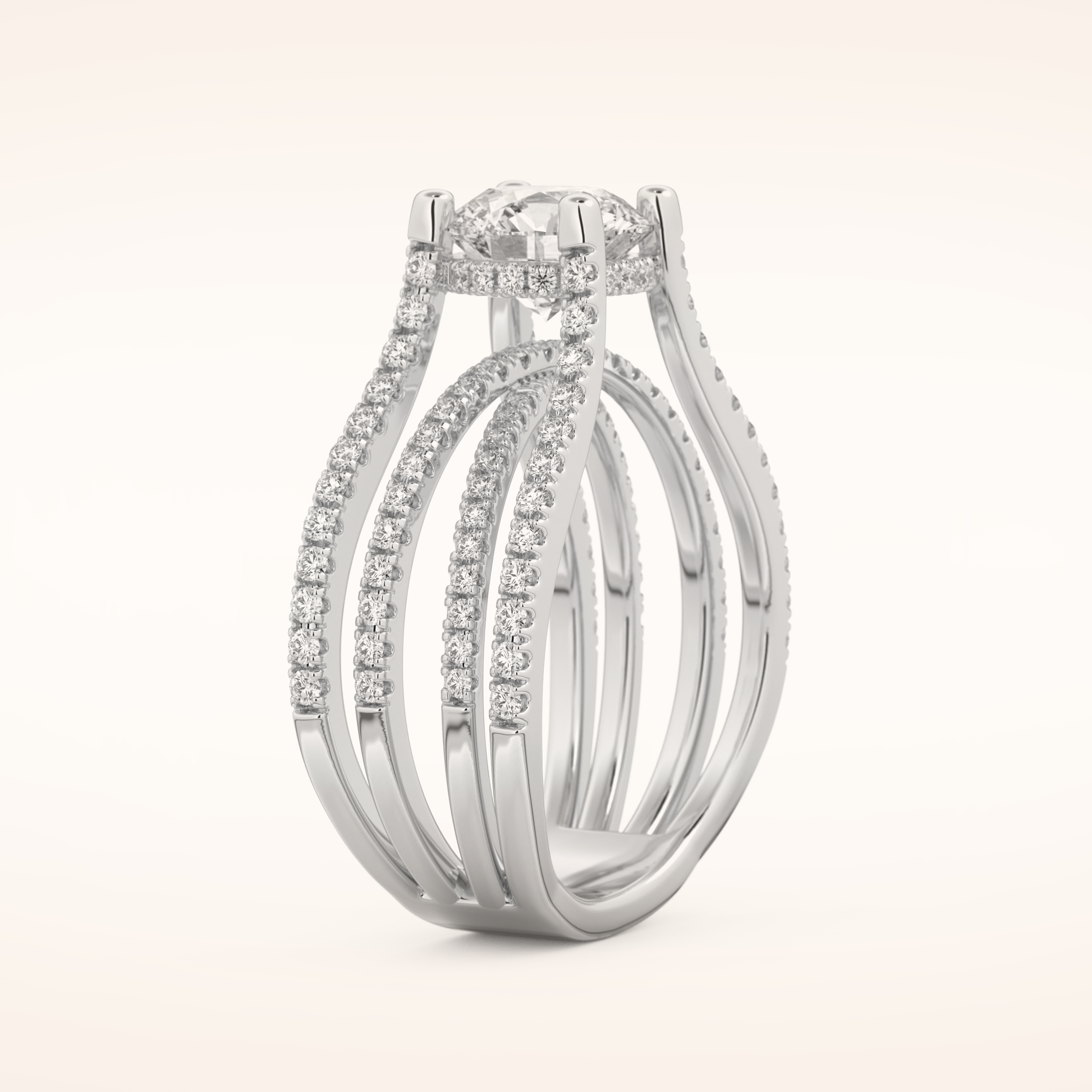 1.52 CT Round Shaped Pave Split Shank Moissanite Engagement Ring
