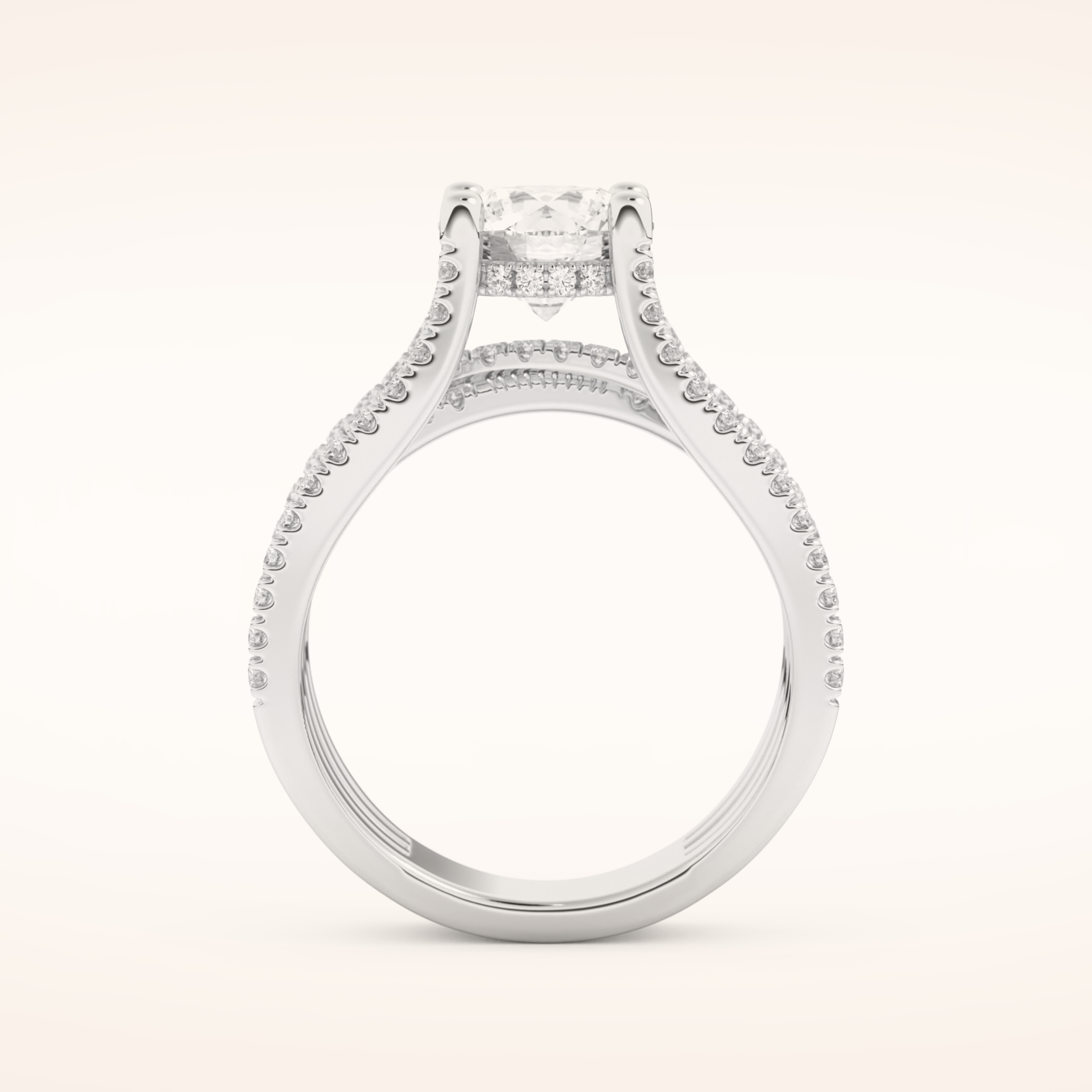 1.52 CT Round Shaped Pave Split Shank Moissanite Engagement Ring