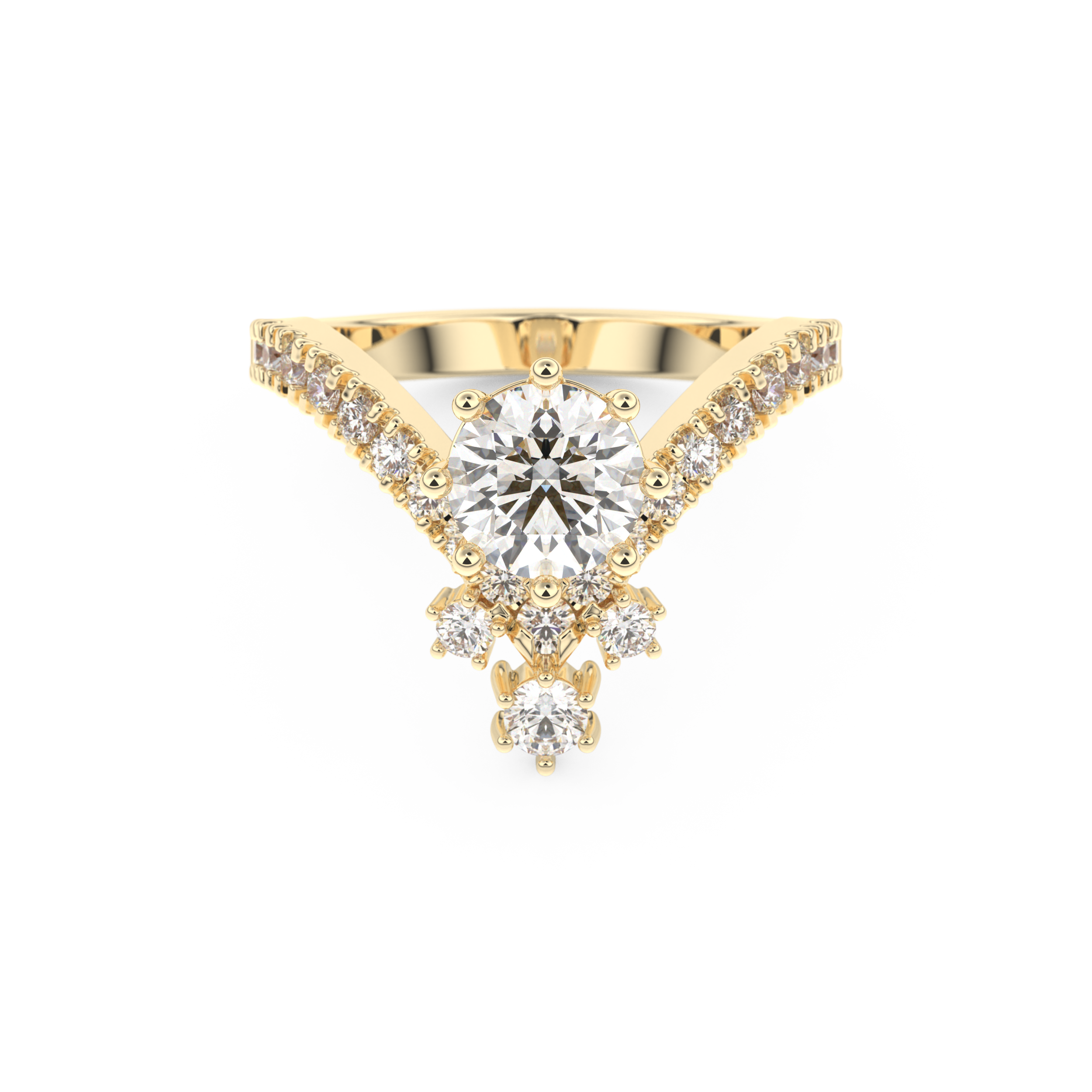 Round Cluster V Shaped Lab Grown Diamond Engagement Ring