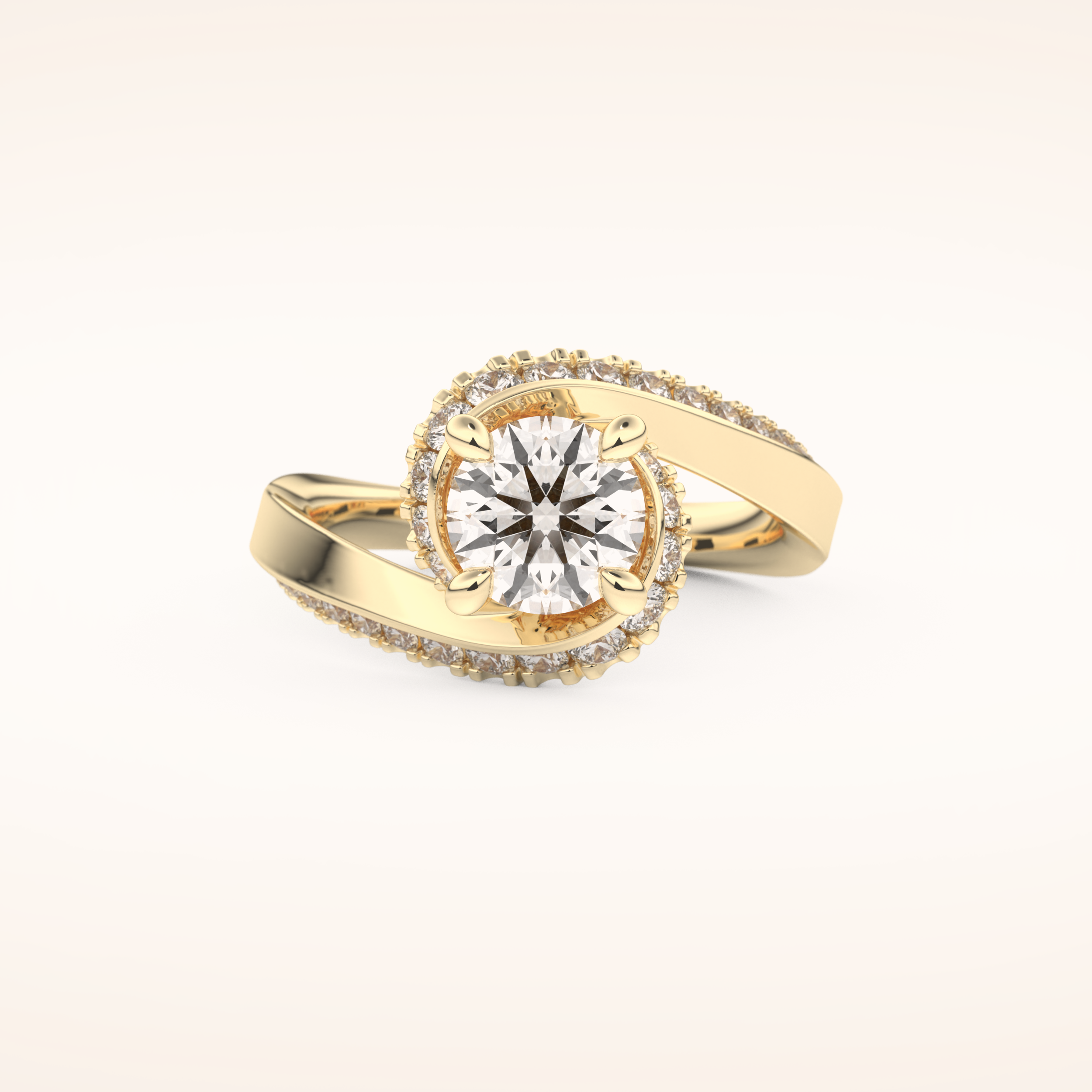 1.03 CT Round Shaped Swirl Pave Moissanite Engagement Ring