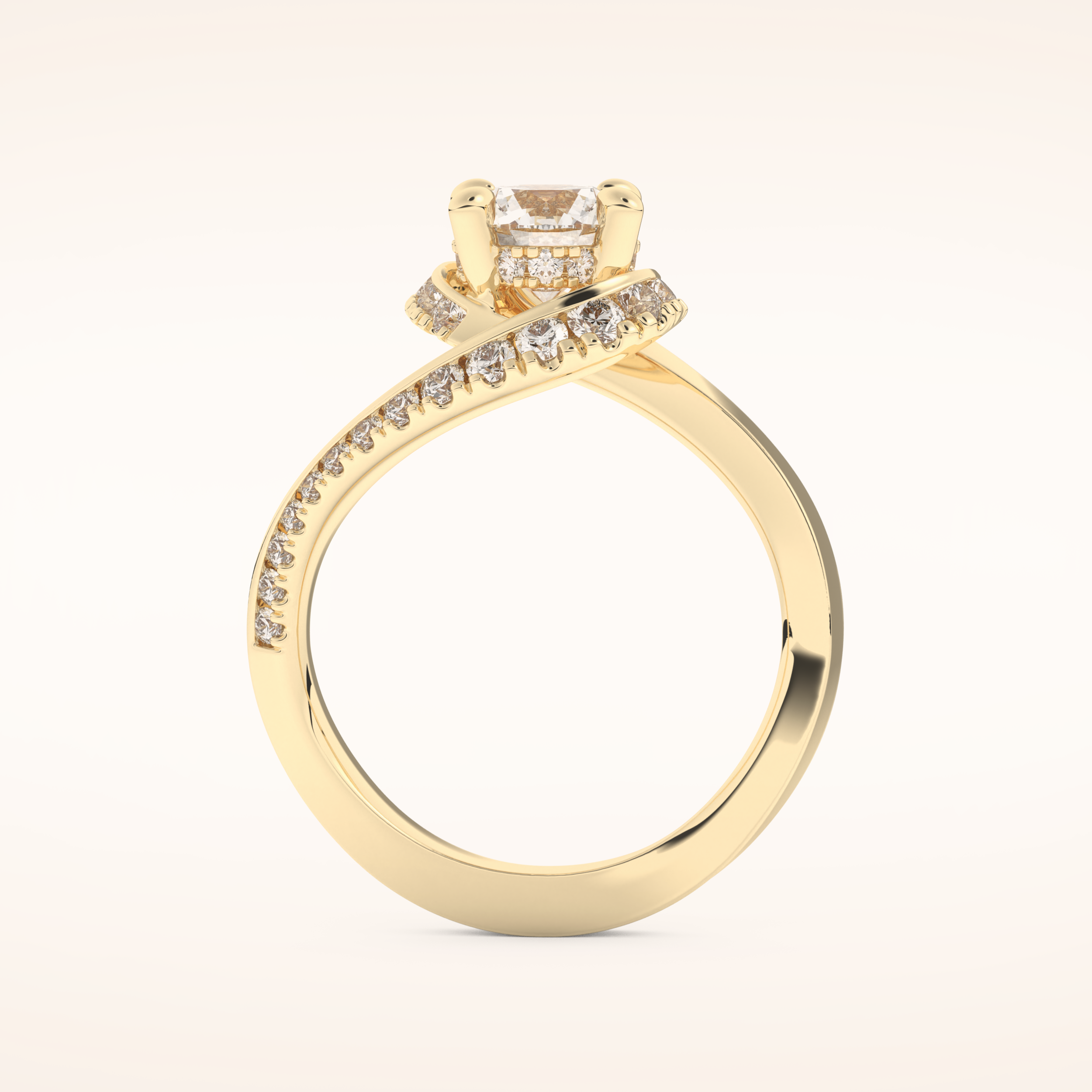 1.03 CT Round Shaped Swirl Pave Moissanite Engagement Ring