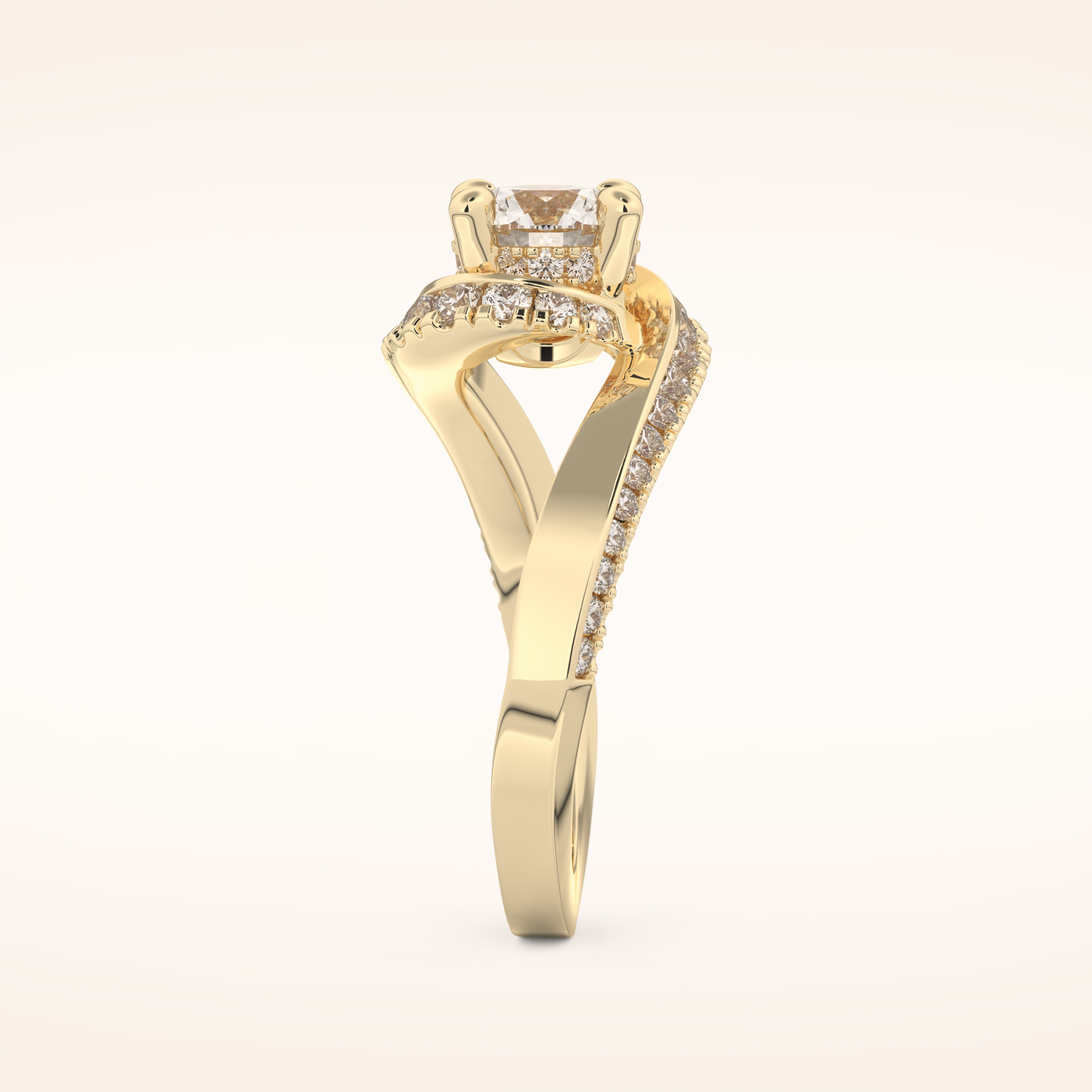 1.03 CT Round Shaped Swirl Pave Moissanite Engagement Ring