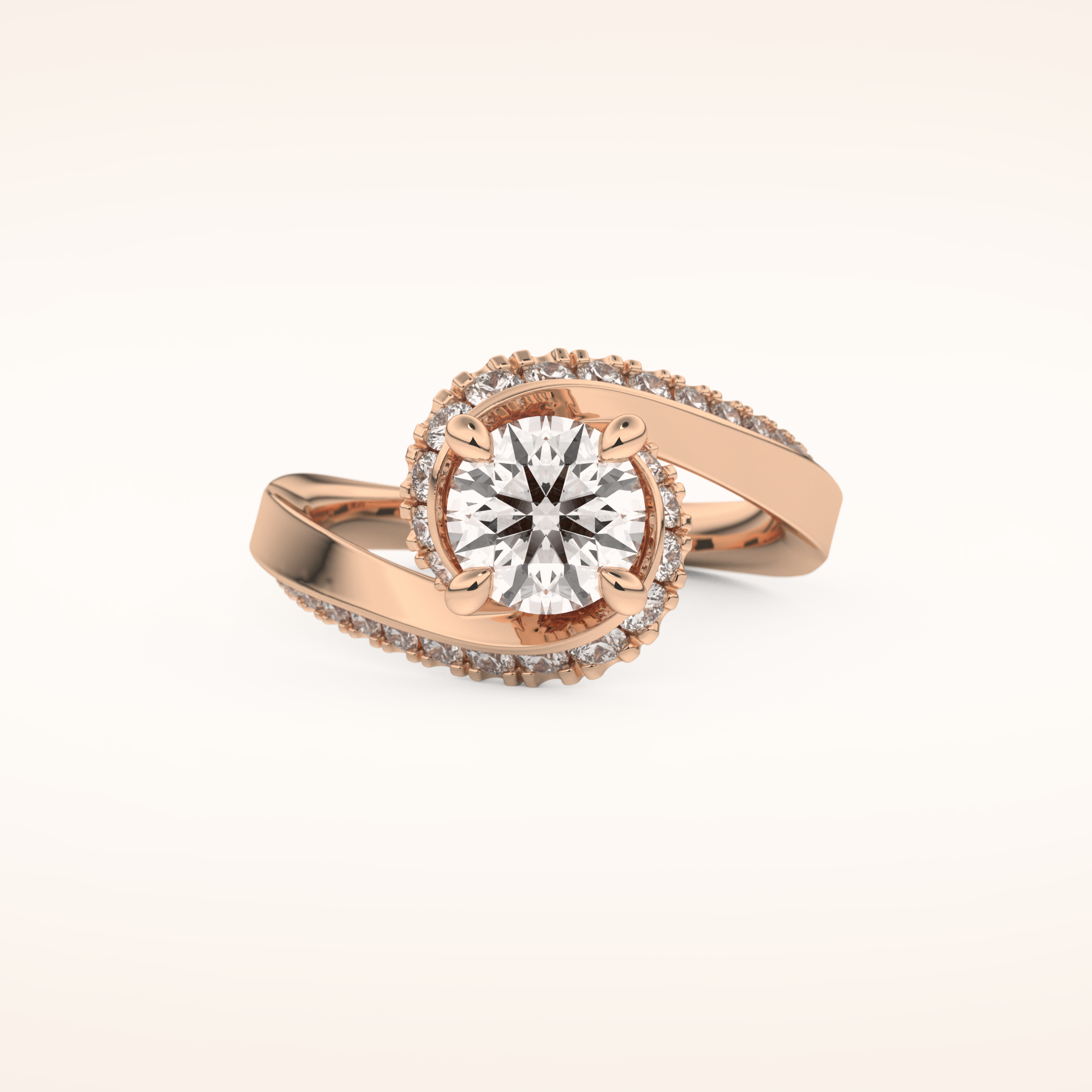 1.03 CT Round Shaped Swirl Pave Moissanite Engagement Ring