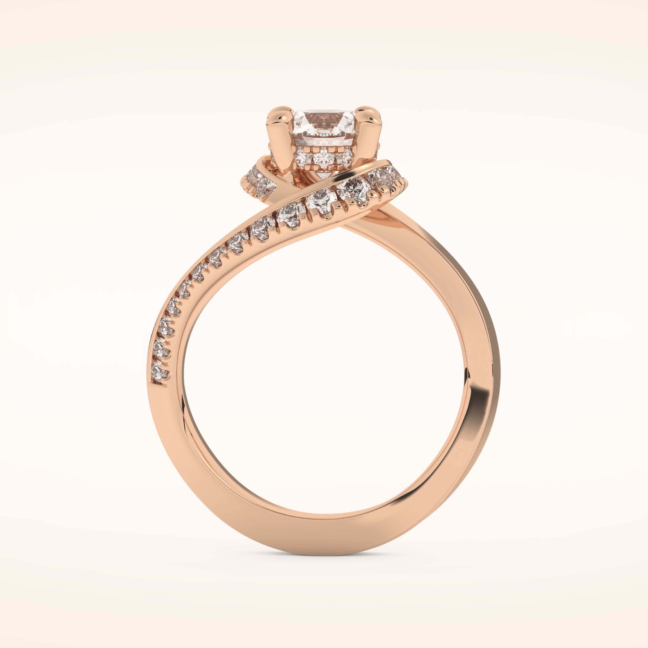 1.03 CT Round Shaped Swirl Pave Moissanite Engagement Ring