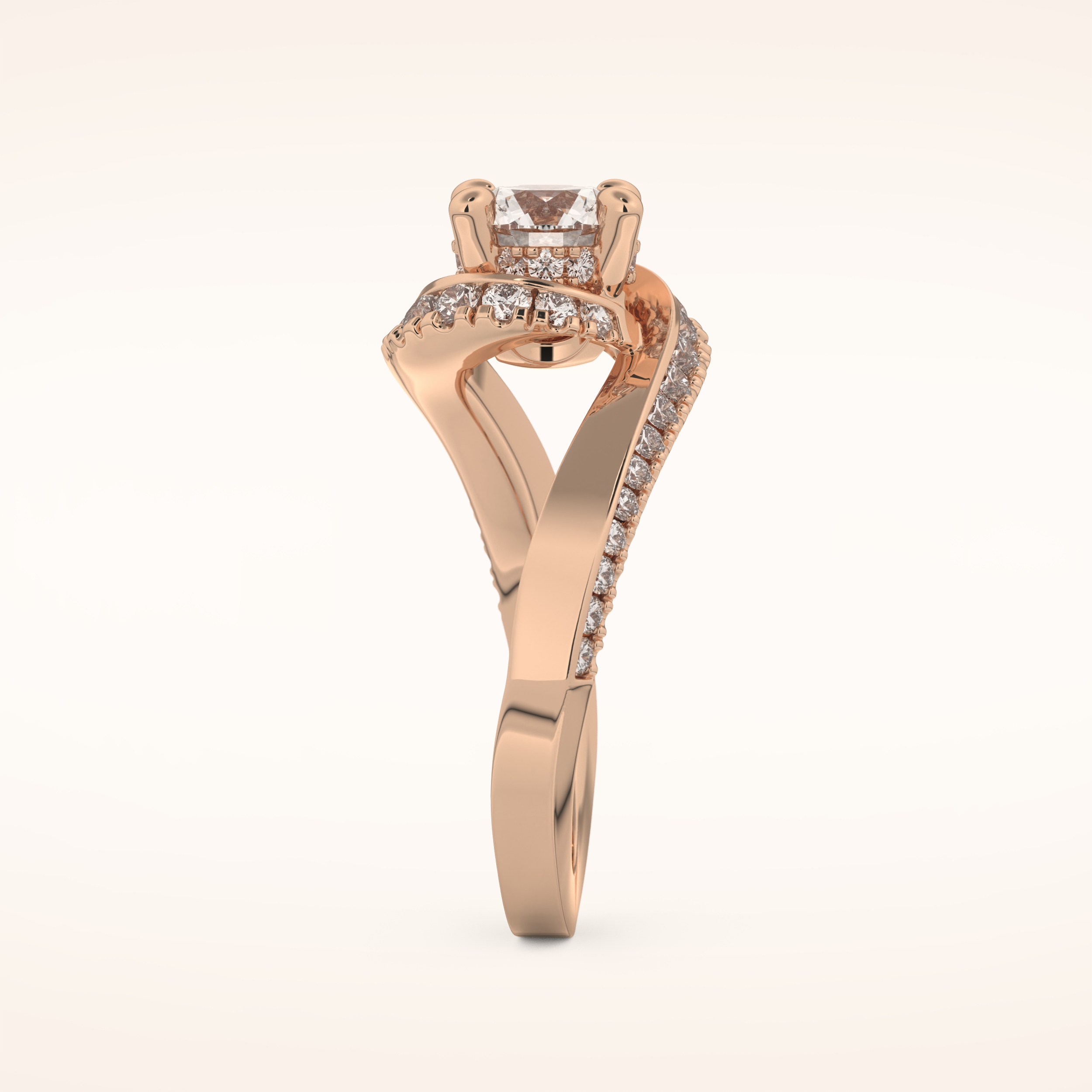 1.03 CT Round Shaped Swirl Pave Moissanite Engagement Ring