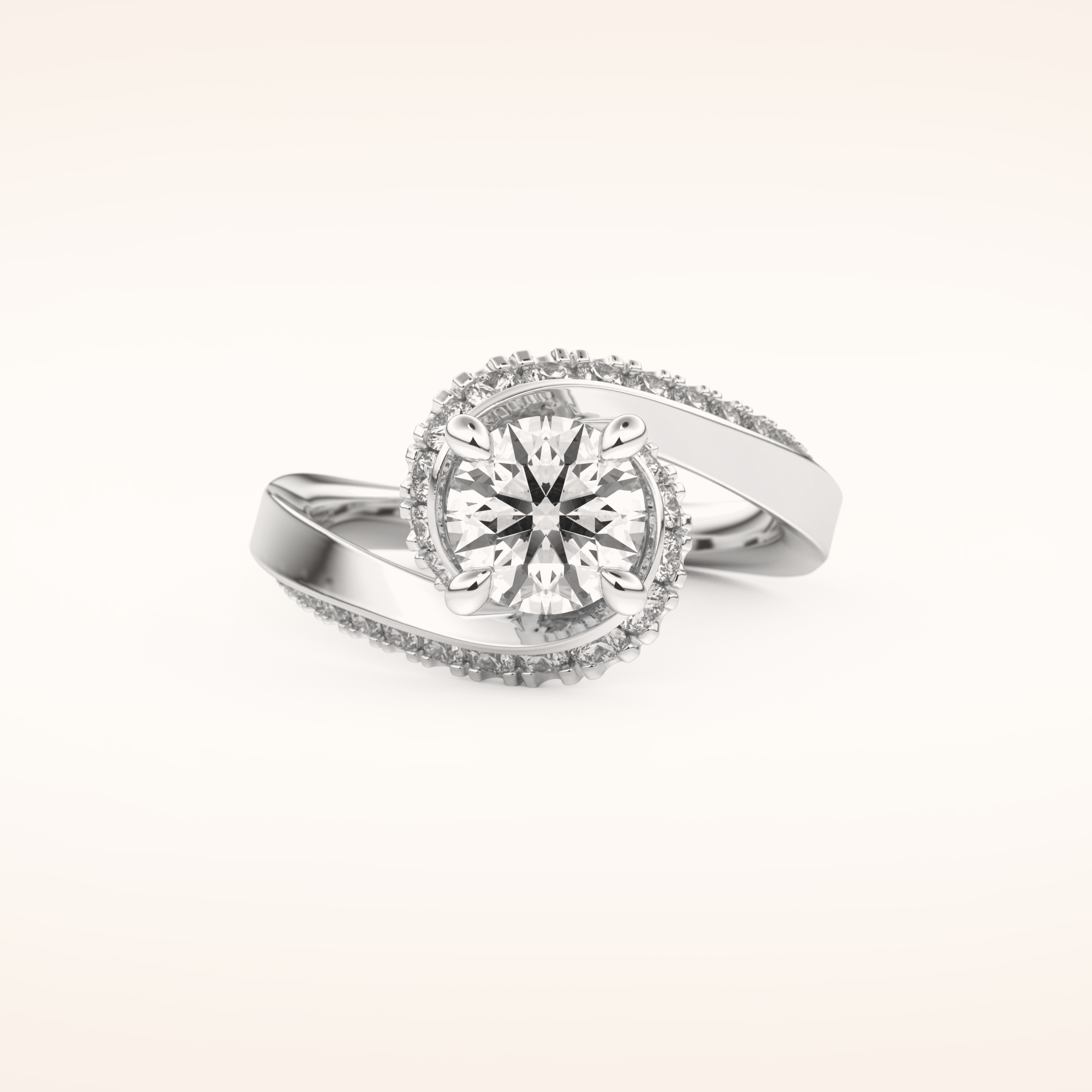 1.03 CT Round Shaped Swirl Pave Moissanite Engagement Ring