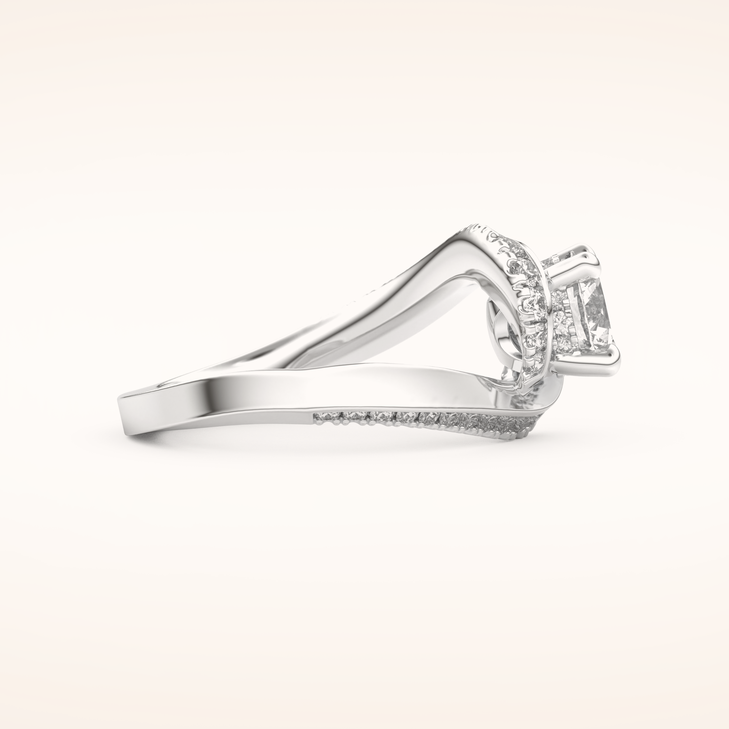 1.03 CT Round Shaped Swirl Pave Moissanite Engagement Ring
