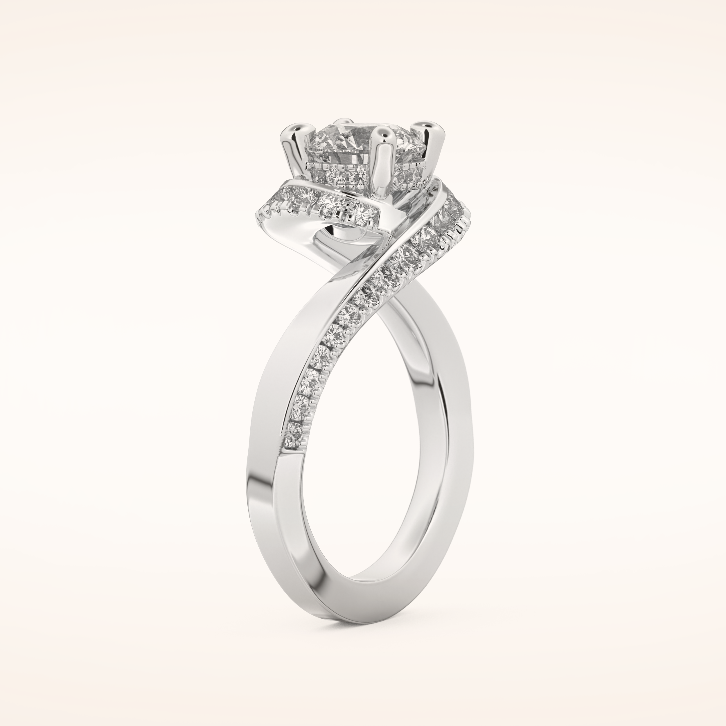 1.03 CT Round Shaped Swirl Pave Moissanite Engagement Ring