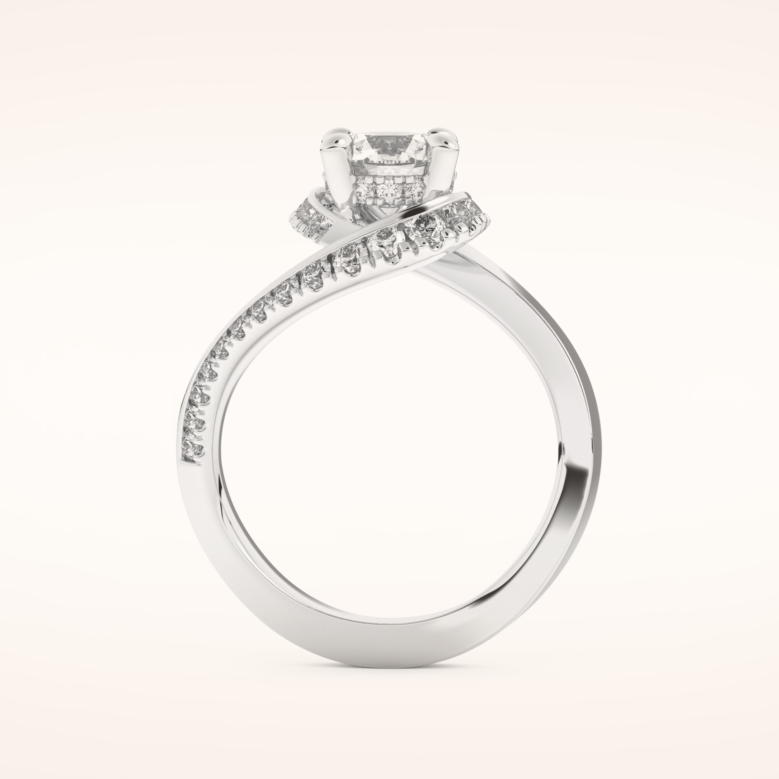1.03 CT Round Shaped Swirl Pave Moissanite Engagement Ring