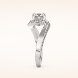1.03 CT Round Shaped Swirl Pave Moissanite Engagement Ring
