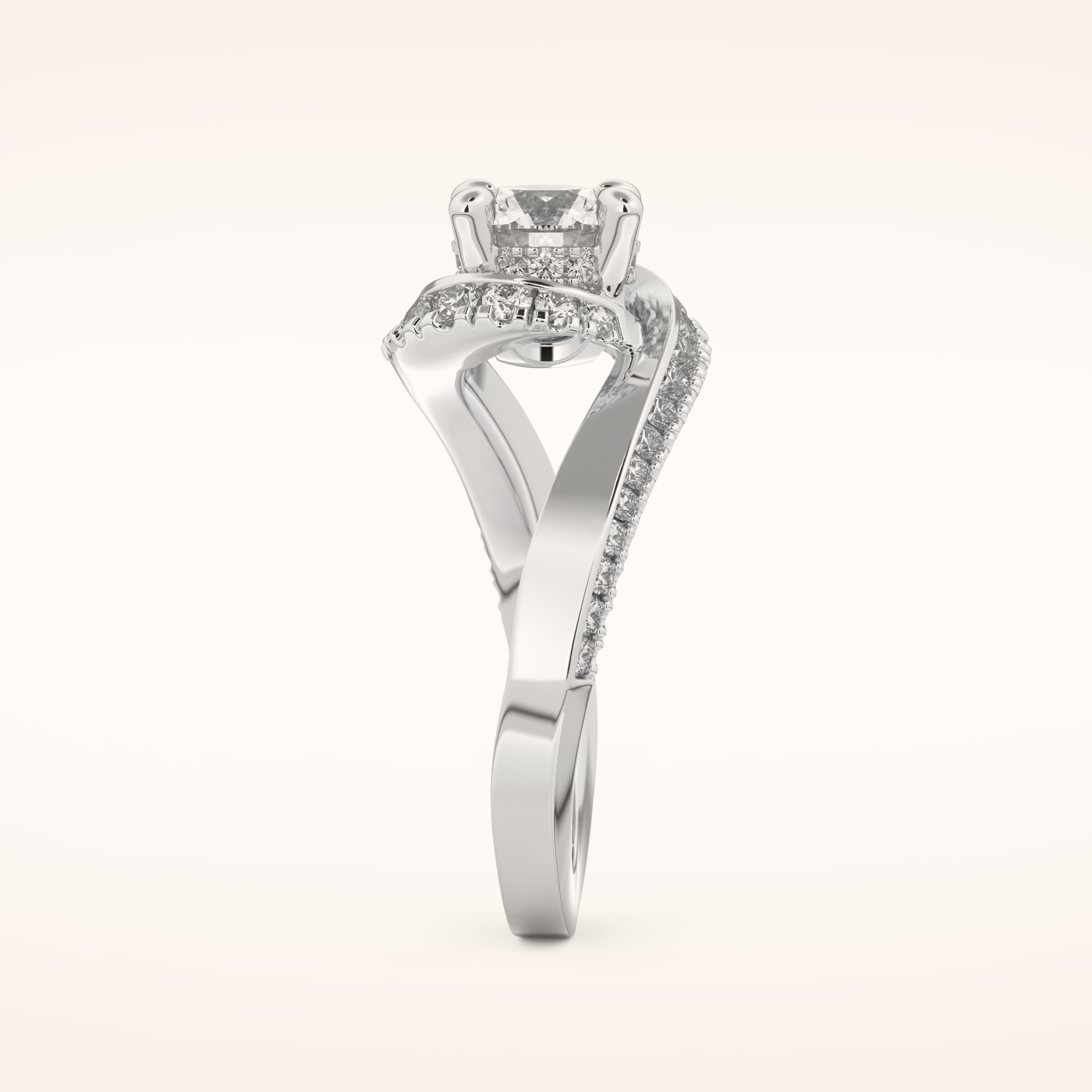 1.03 CT Round Shaped Swirl Pave Moissanite Engagement Ring