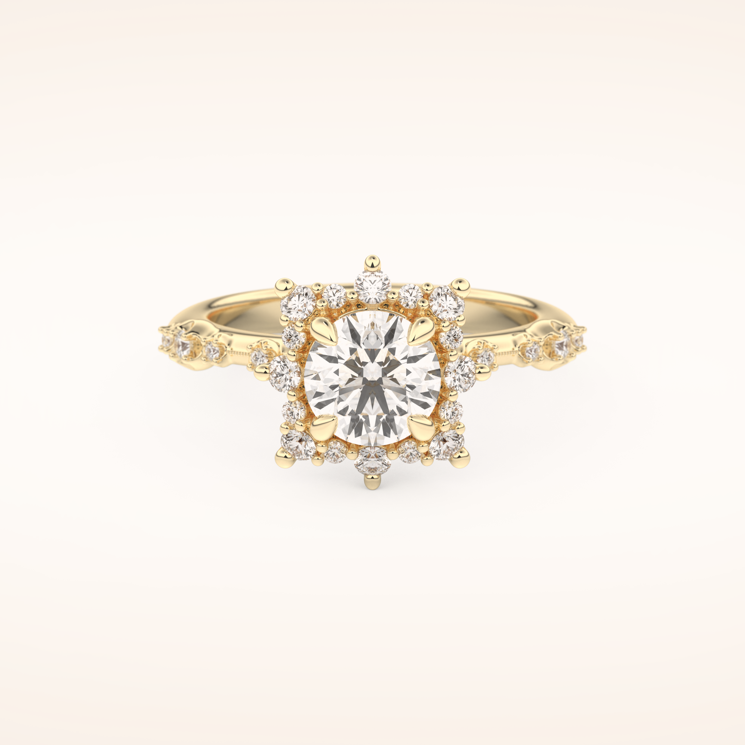 1.03 CT Round Shaped Cluster Moissanite Engagement Ring