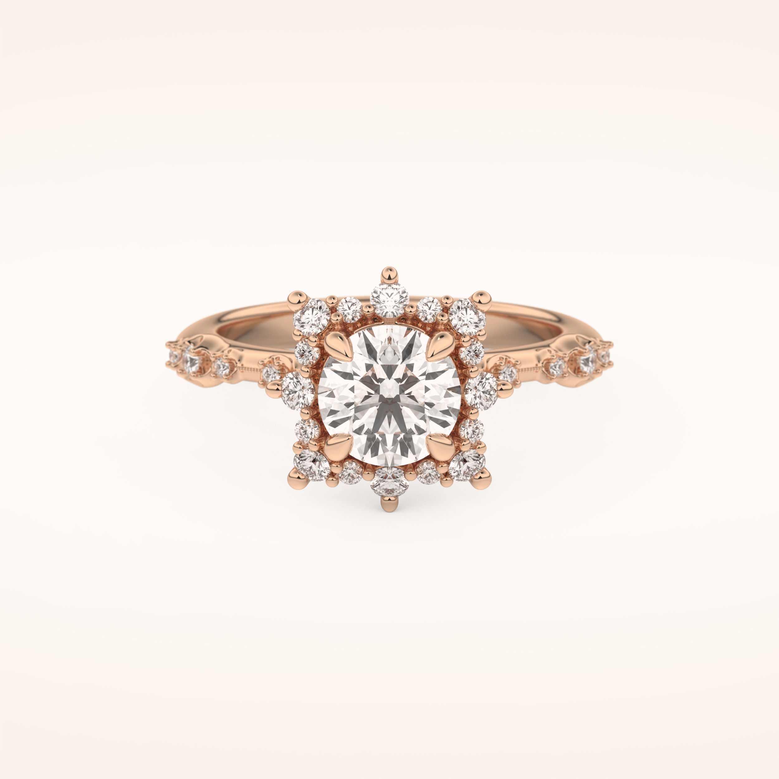 1.03 CT Round Shaped Cluster Moissanite Engagement Ring