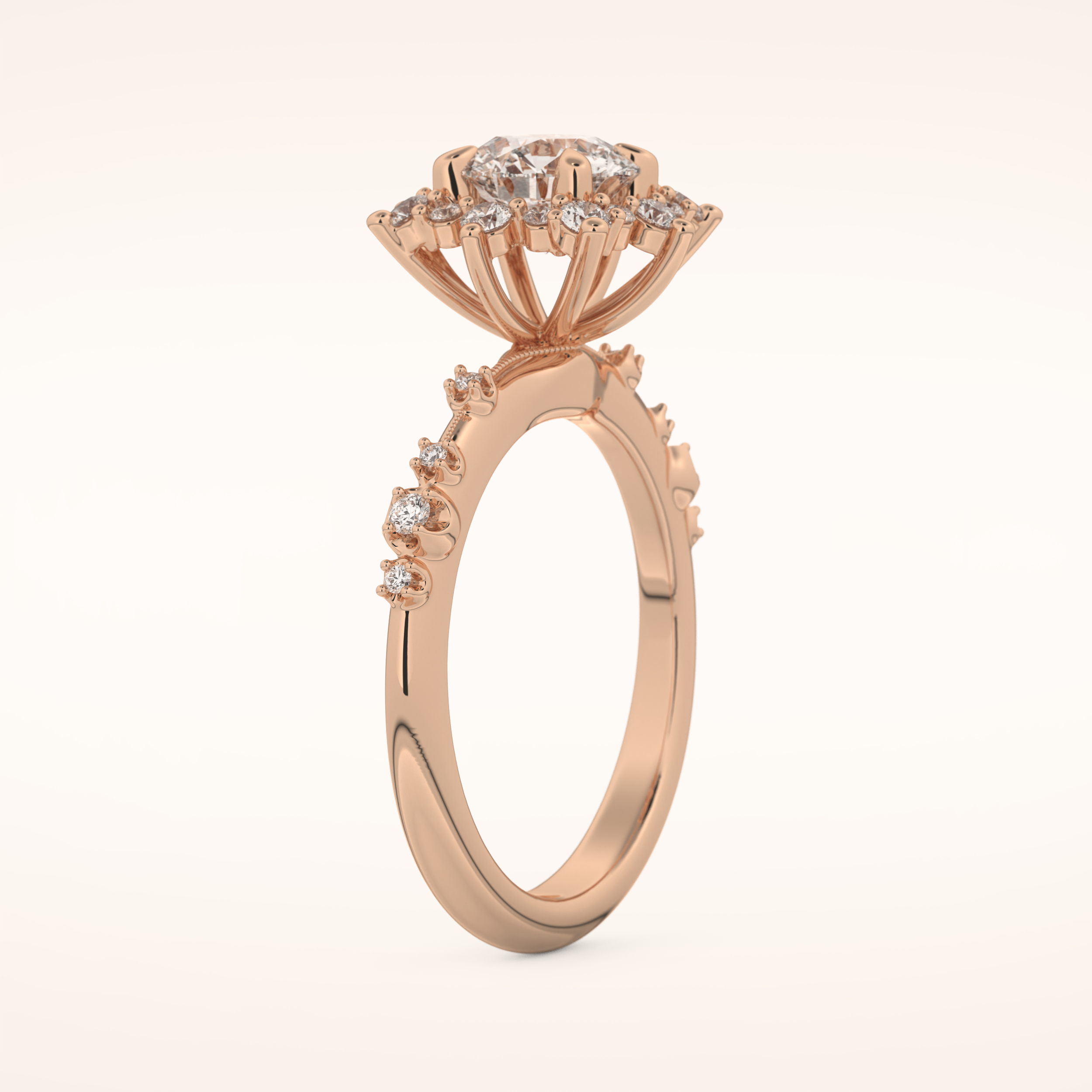 1.03 CT Round Shaped Cluster Moissanite Engagement Ring