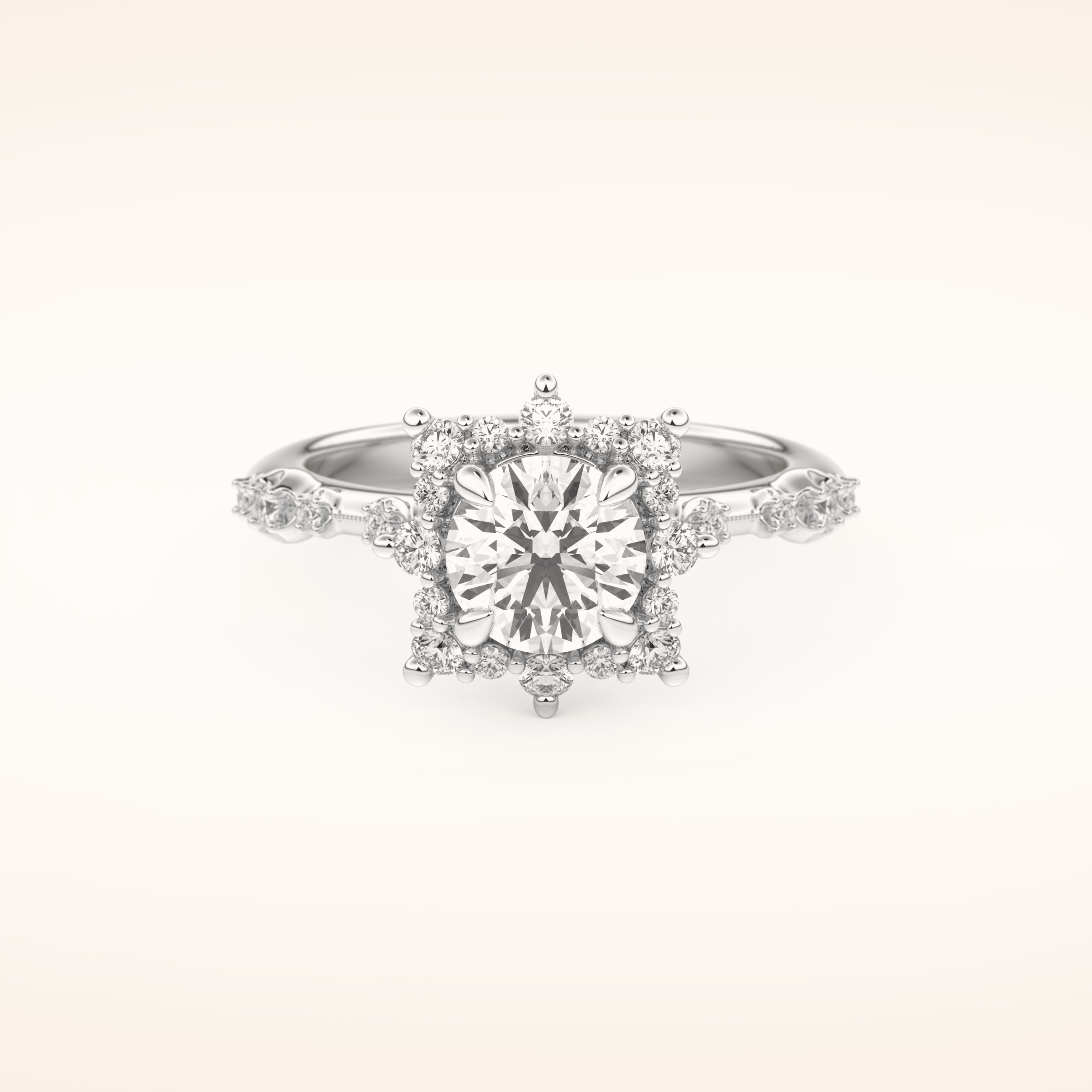 1.03 CT Round Shaped Cluster Moissanite Engagement Ring