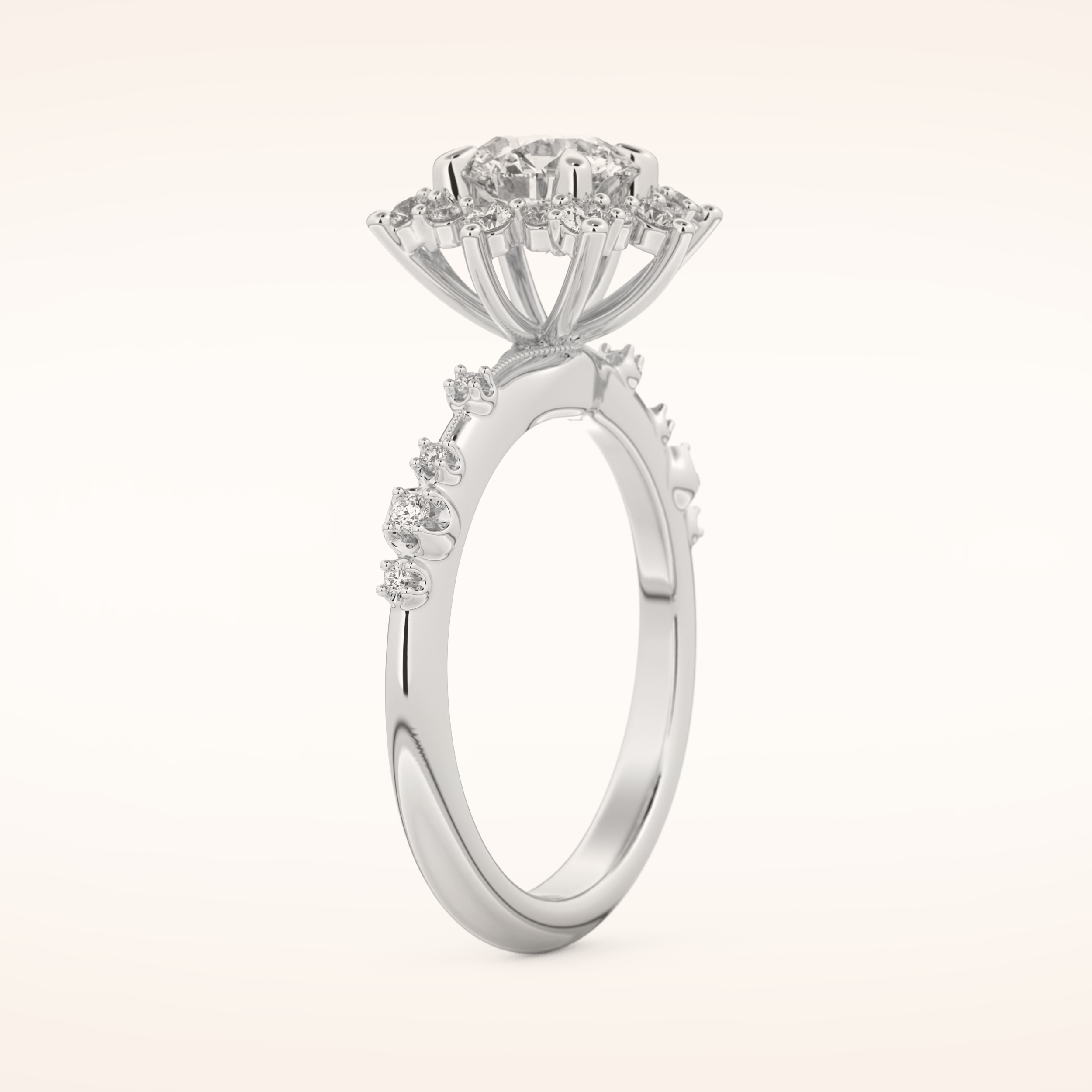 1.03 CT Round Shaped Cluster Moissanite Engagement Ring