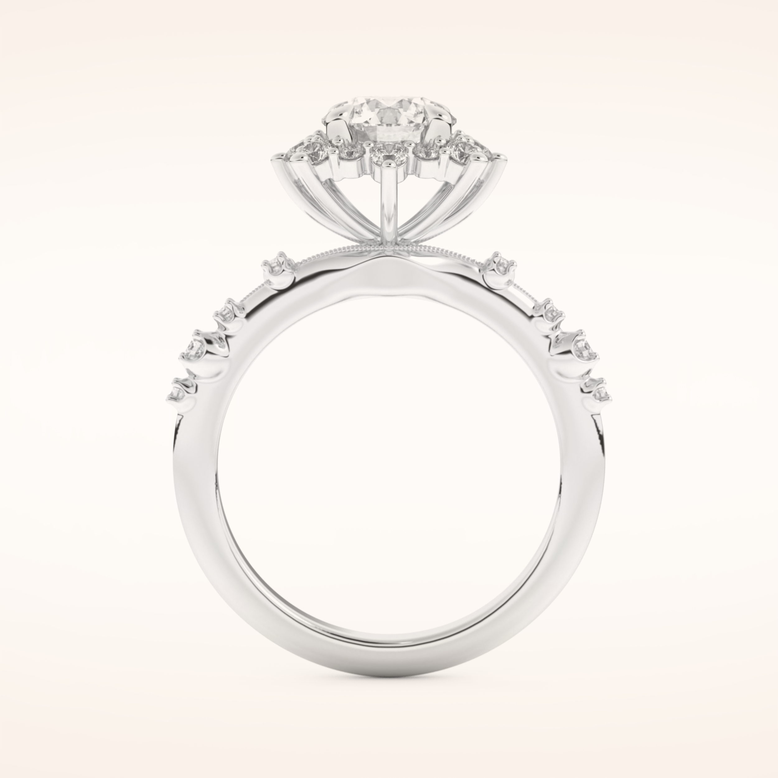 1.03 CT Round Shaped Cluster Moissanite Engagement Ring