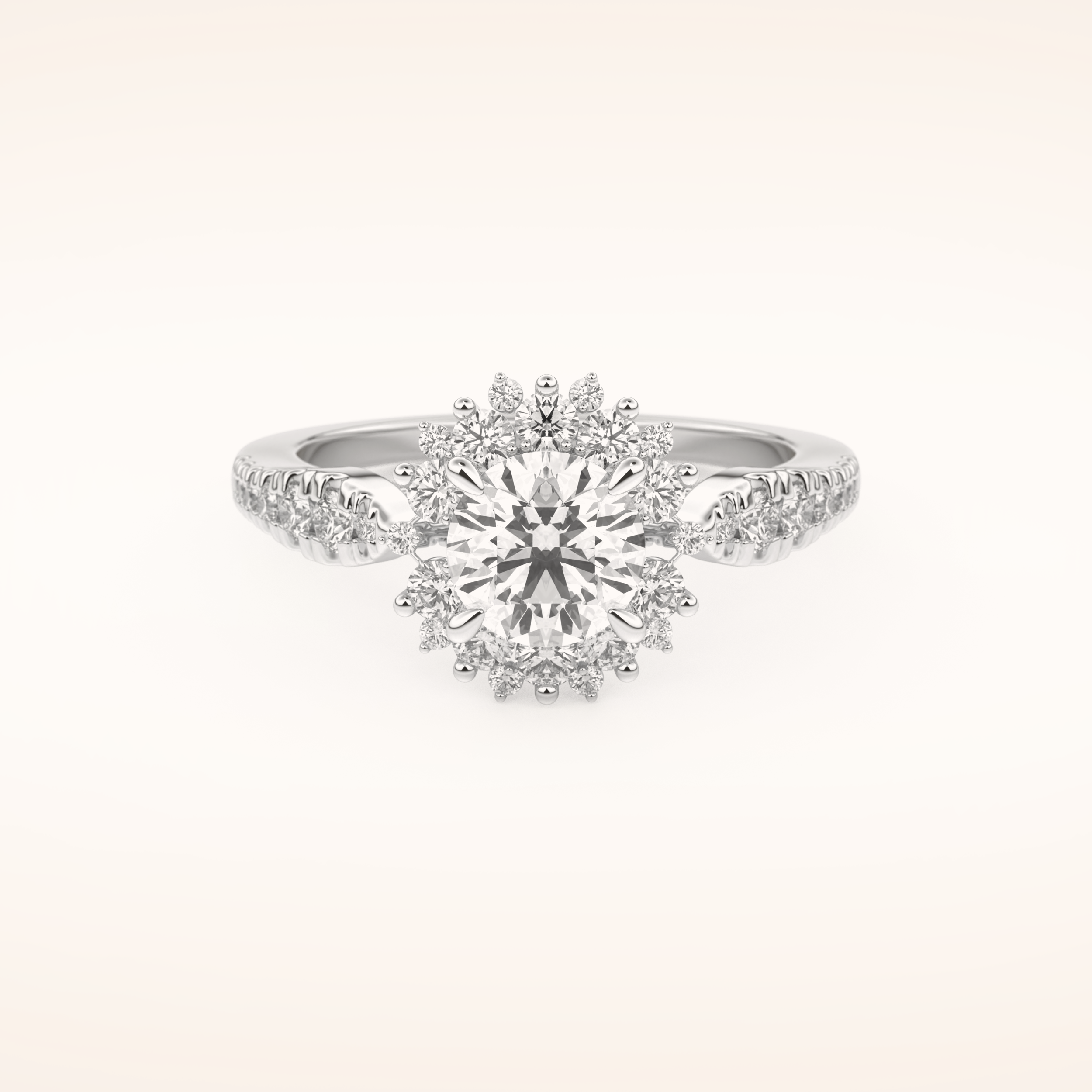 1.03 CT Round Shaped Cluster Moissanite Engagement Ring