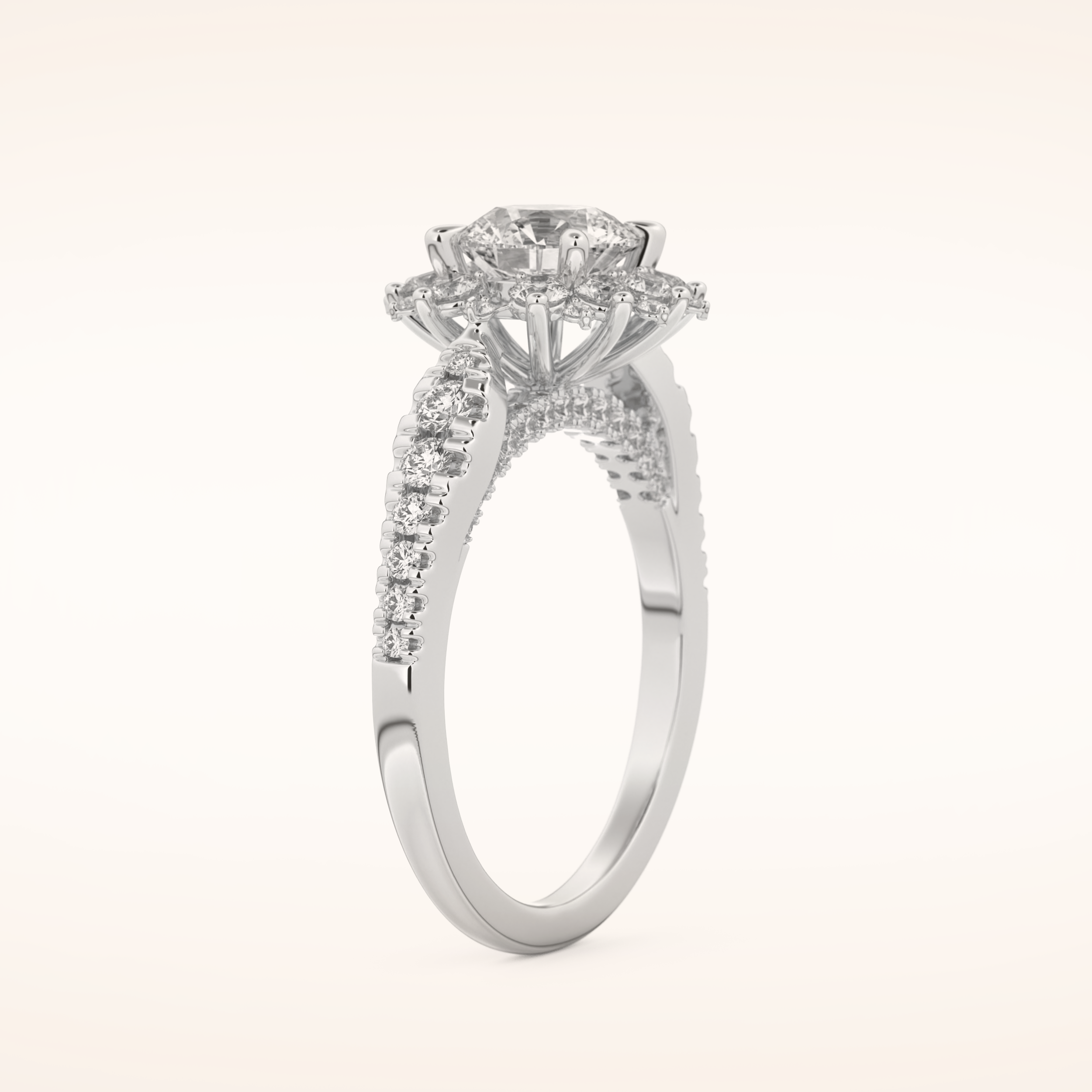 1.03 CT Round Shaped Cluster Moissanite Engagement Ring