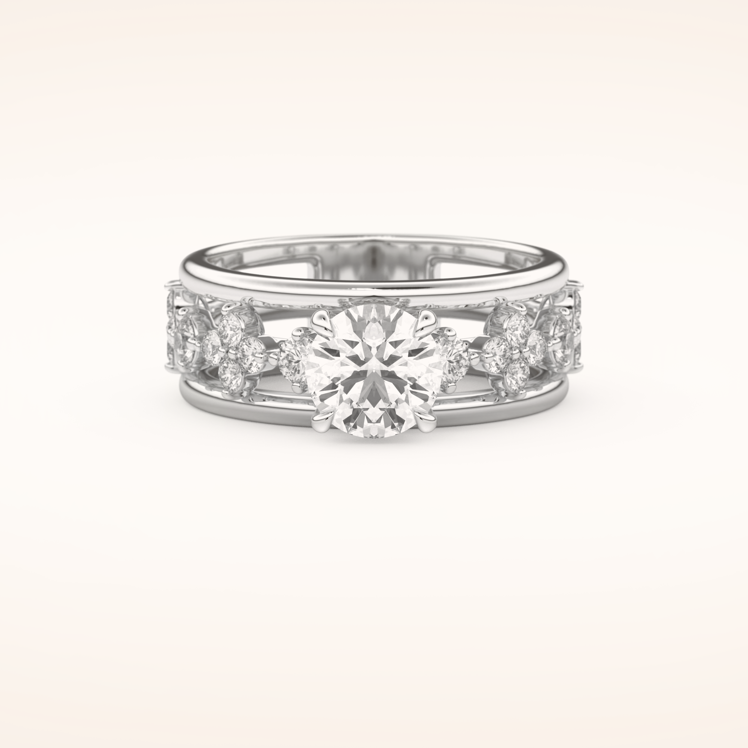 1 CT Round Shaped Pave Moissanite Engagement Ring