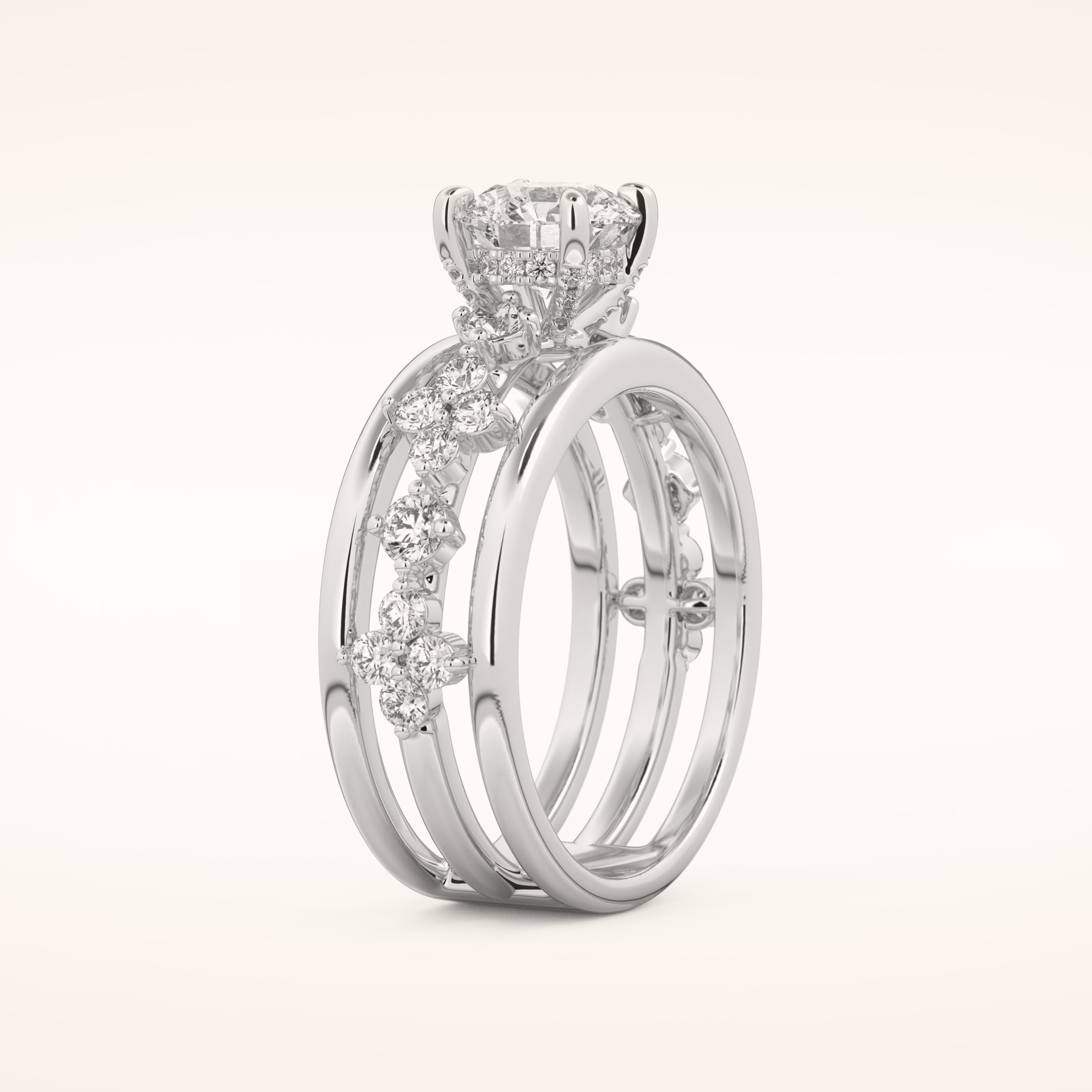 1 CT Round Shaped Pave Moissanite Engagement Ring