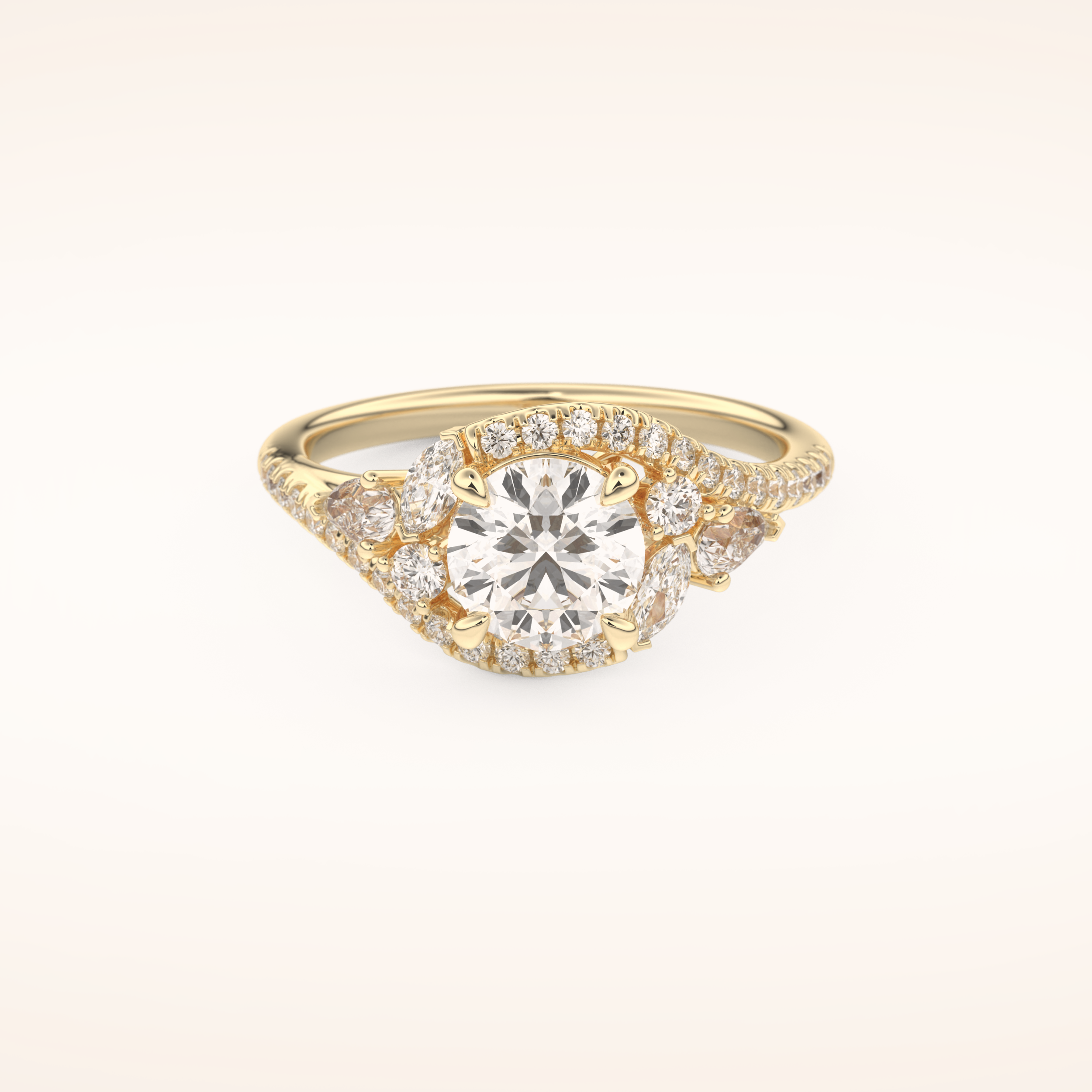 1 CT Round Shaped Cluster Moissanite Engagement Ring
