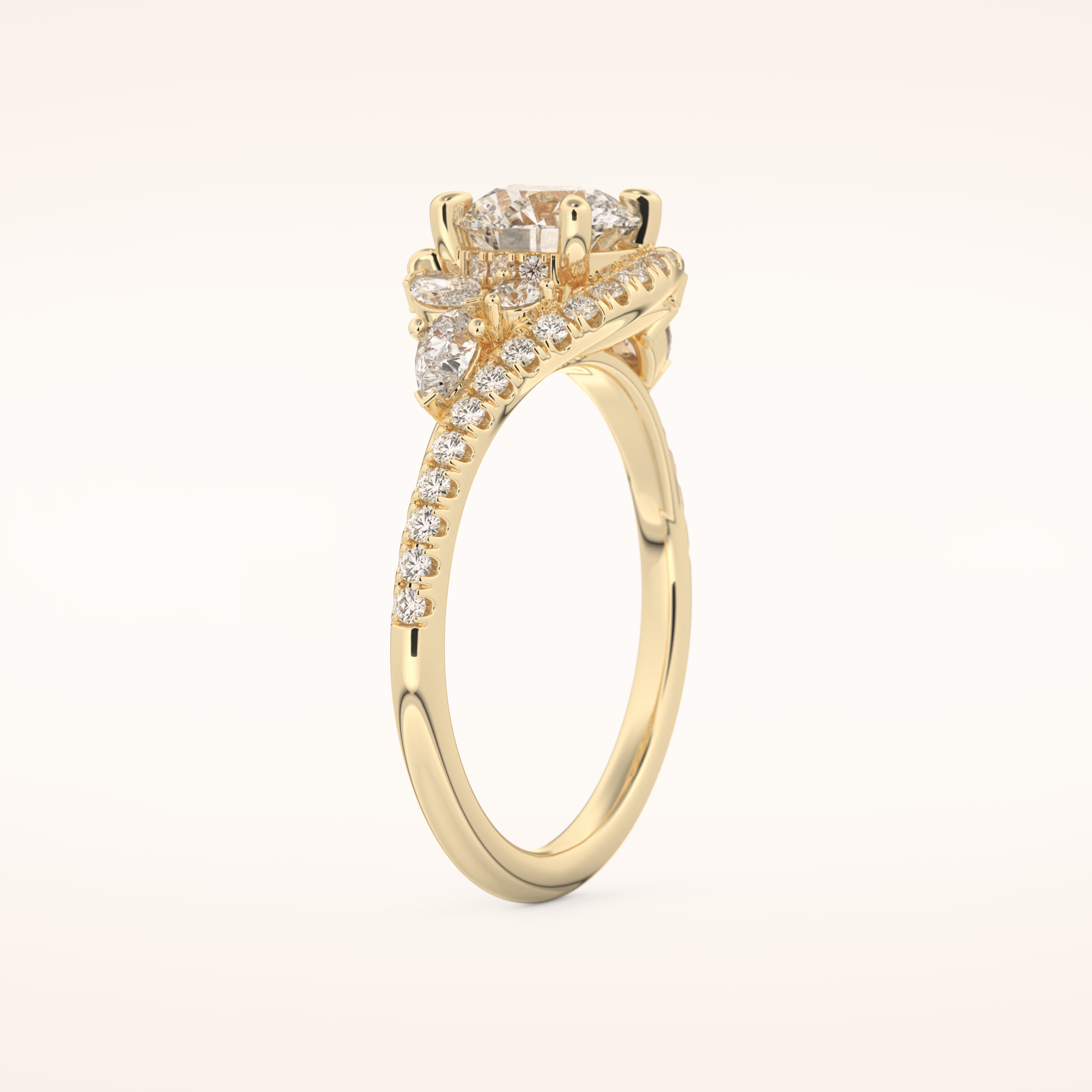 1 CT Round Shaped Cluster Moissanite Engagement Ring