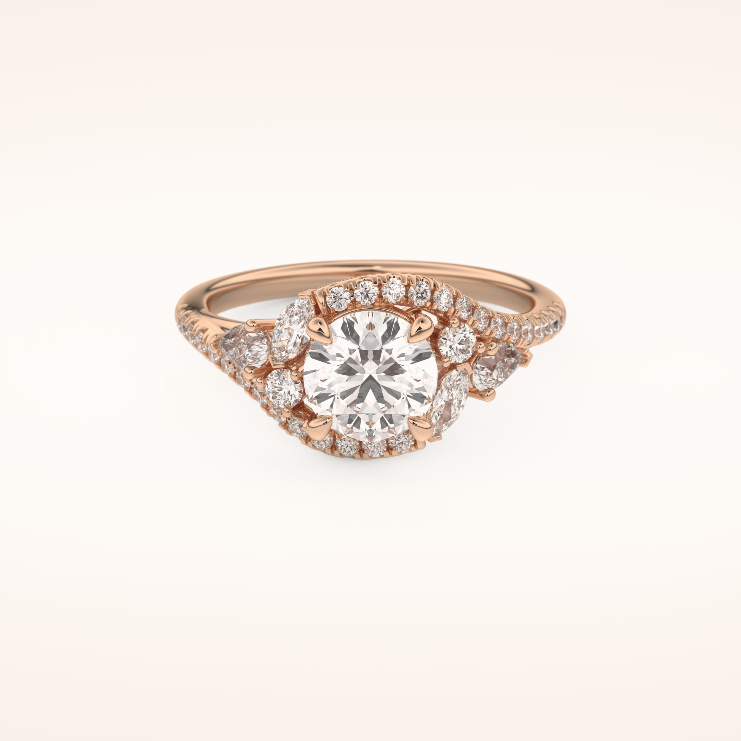 1 CT Round Shaped Cluster Moissanite Engagement Ring