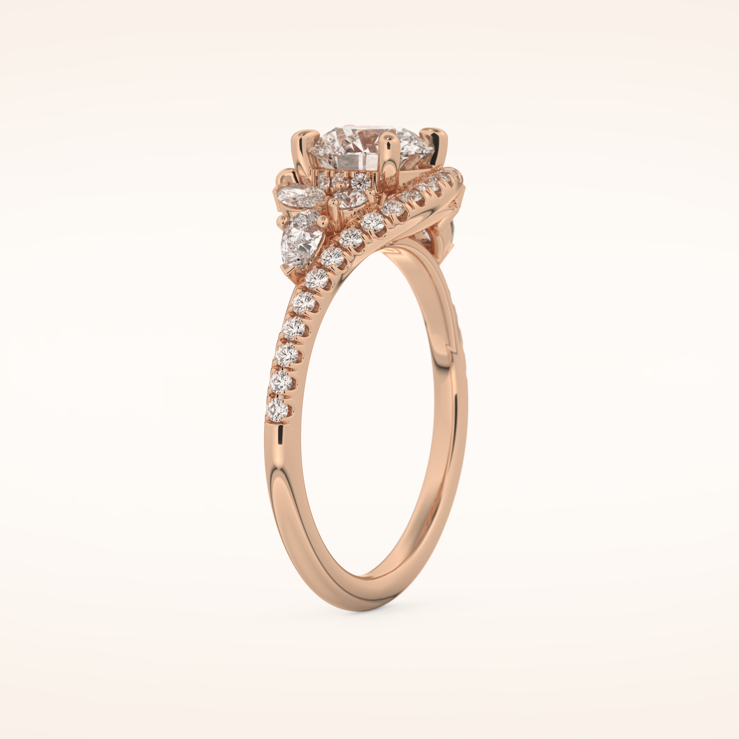 1 CT Round Shaped Cluster Moissanite Engagement Ring