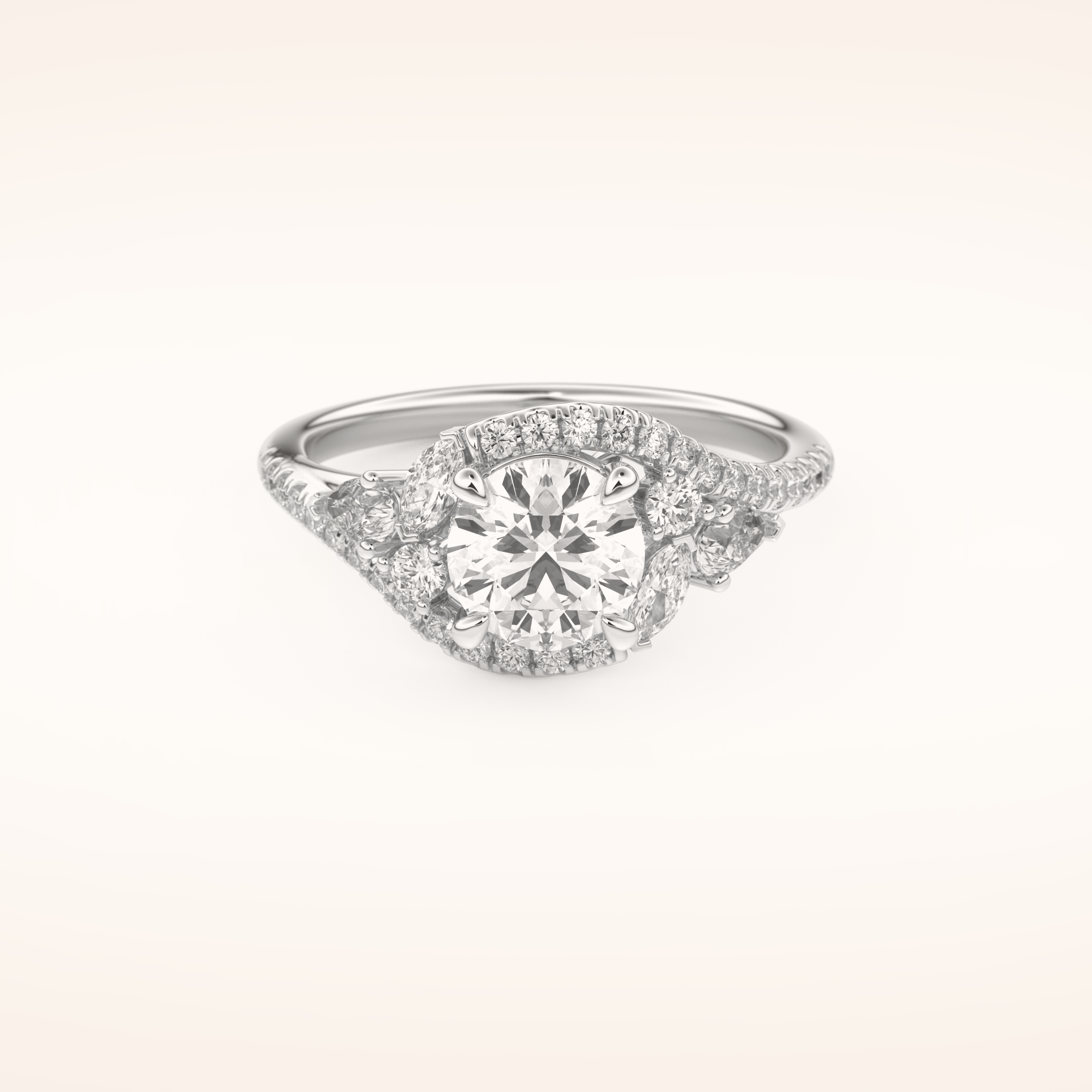 1 CT Round Shaped Cluster Moissanite Engagement Ring