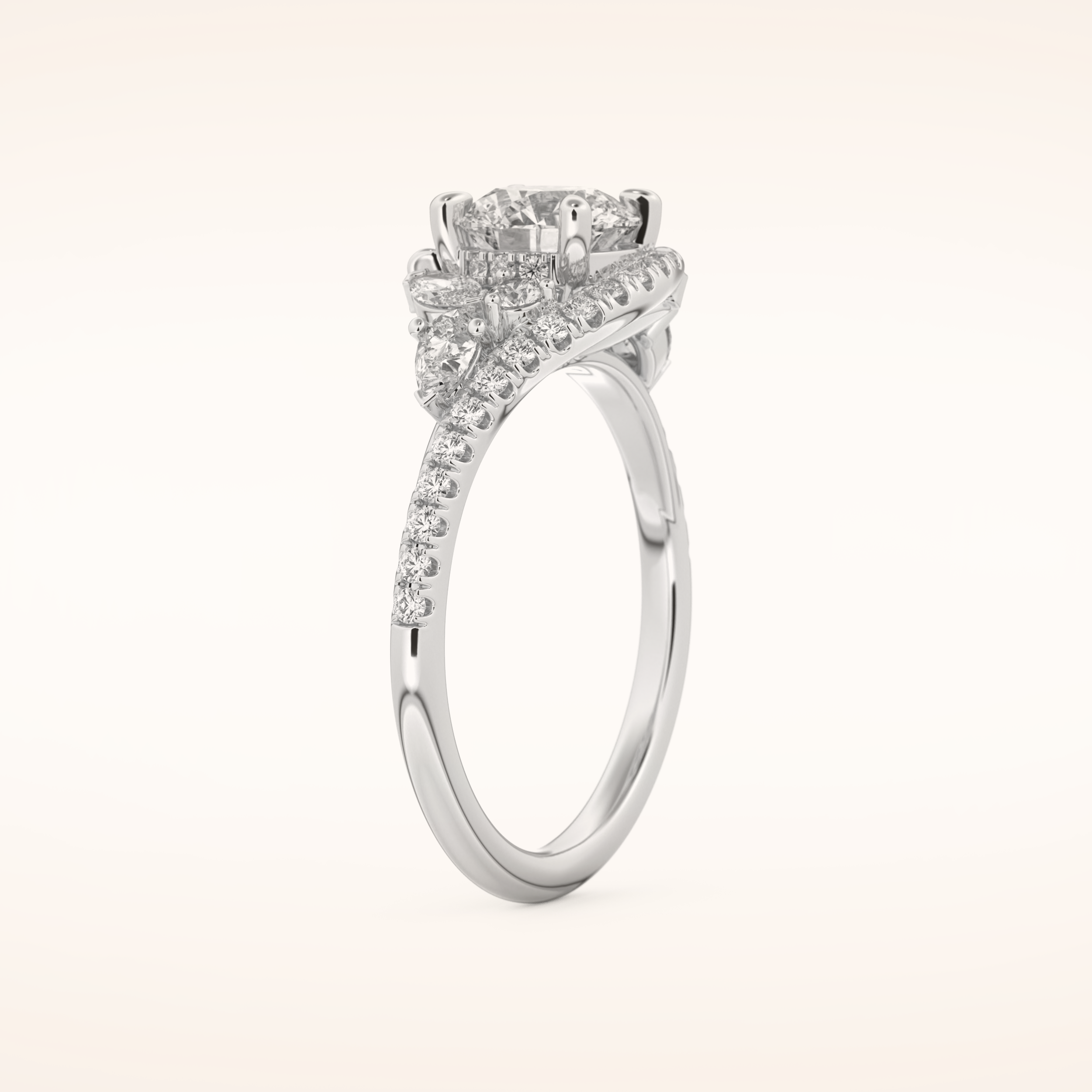 1 CT Round Shaped Cluster Moissanite Engagement Ring