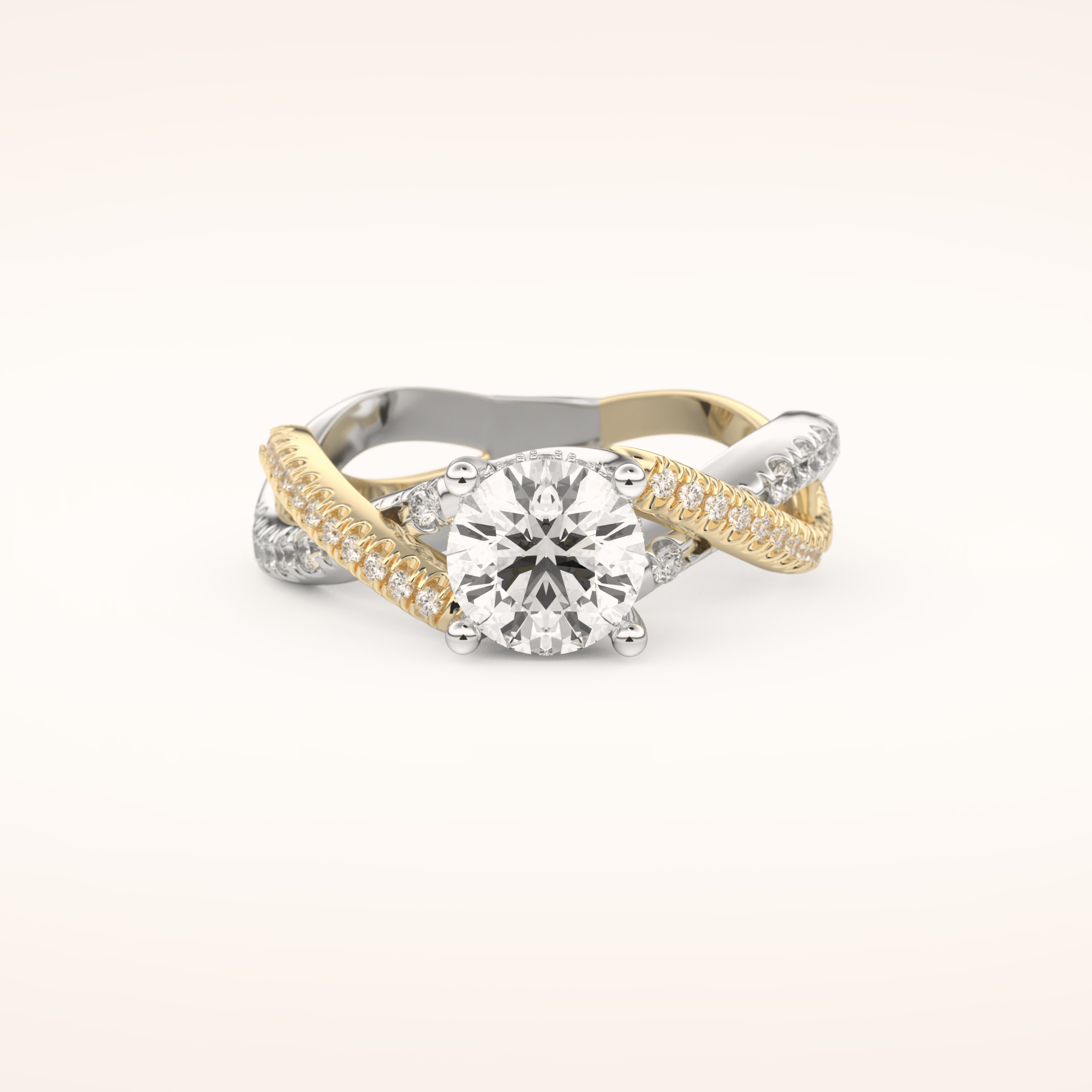 1 CT Round Shaped Criss Cross Pave Moissanite Engagement Ring