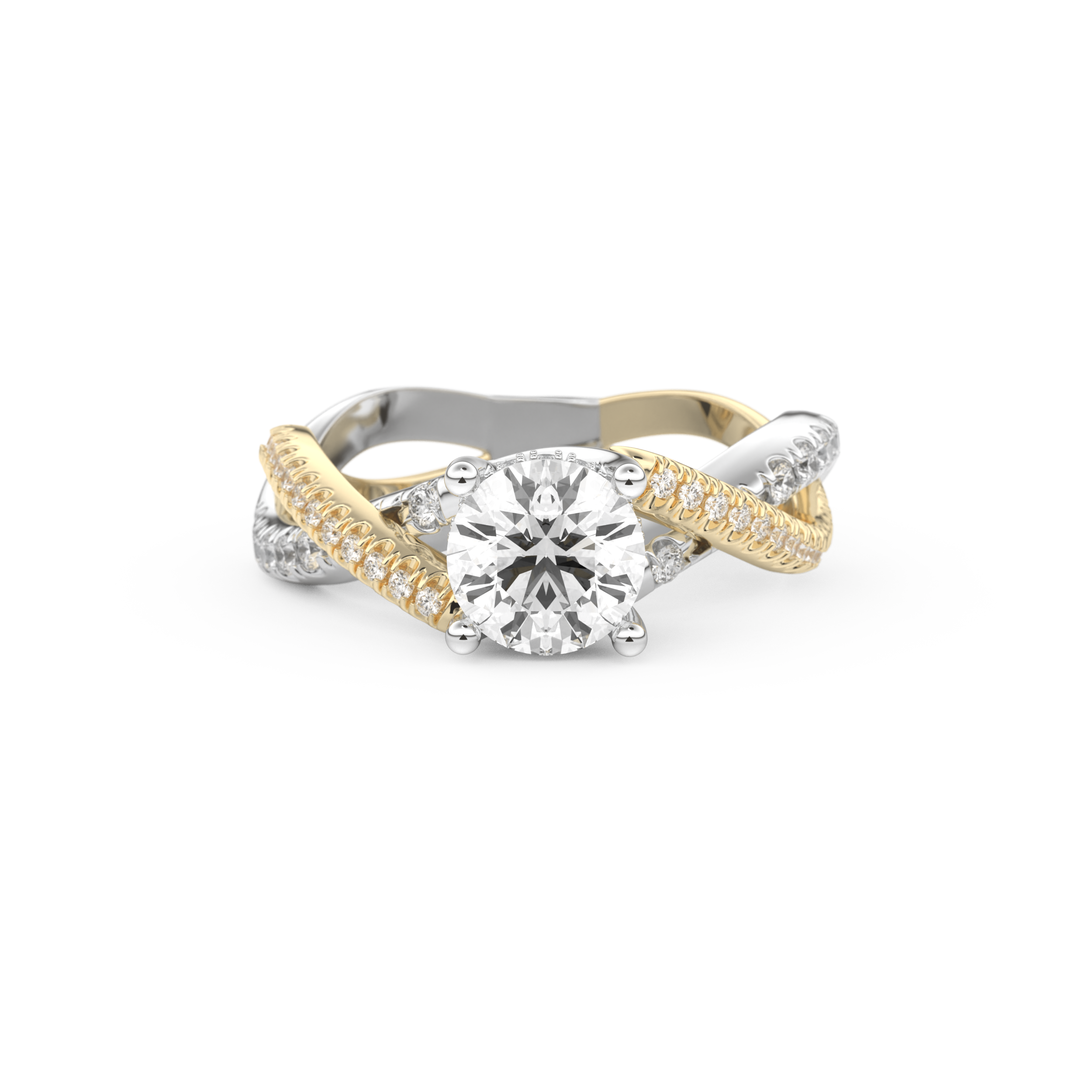 Round Criss Cross Pave Lab Grown Diamond Engagement Ring