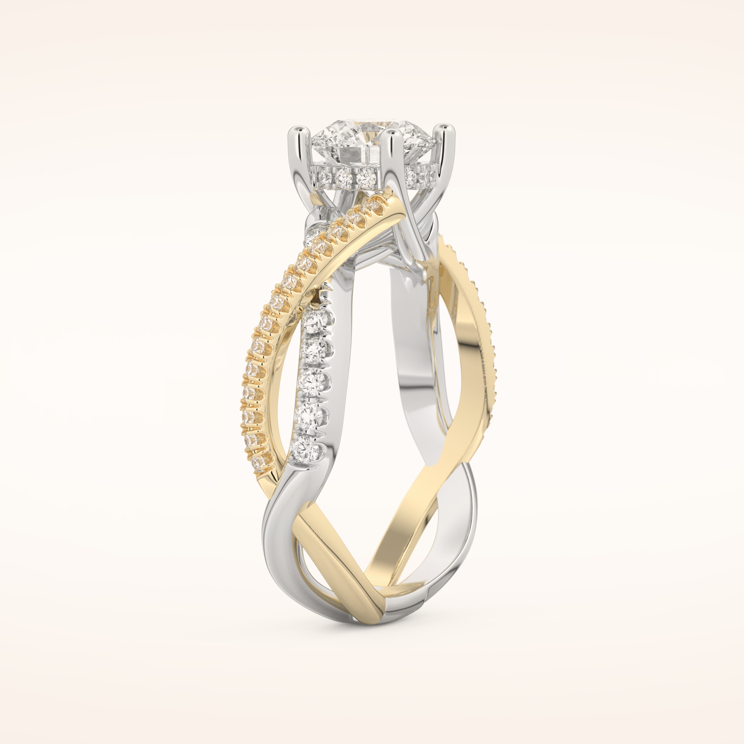 1 CT Round Shaped Criss Cross Pave Moissanite Engagement Ring