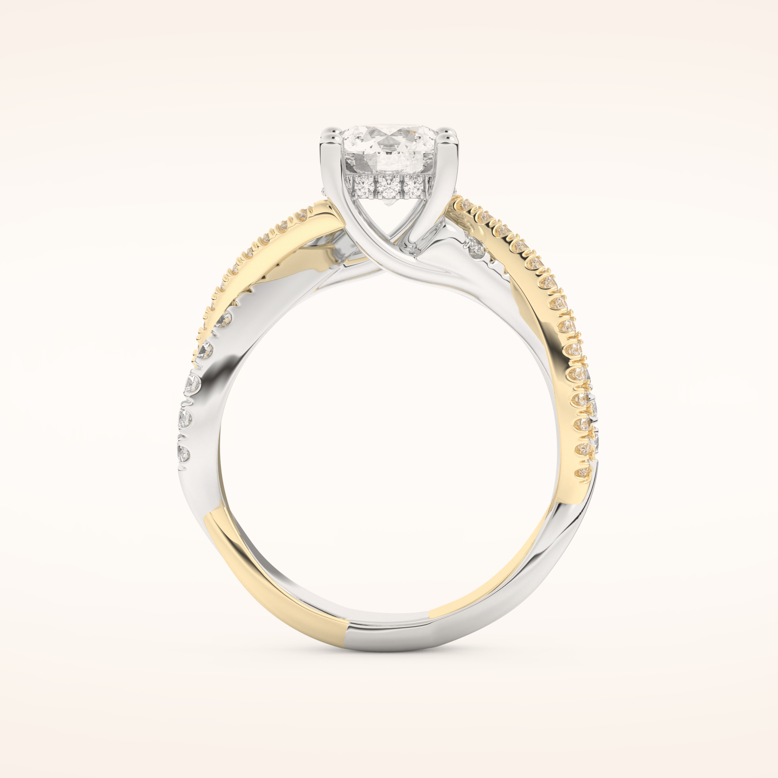 1 CT Round Shaped Criss Cross Pave Moissanite Engagement Ring