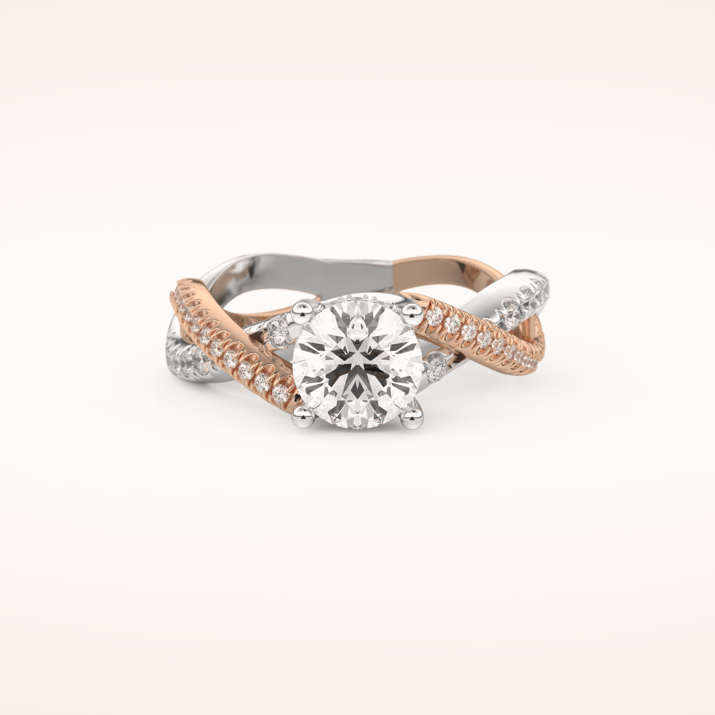1 CT Round Shaped Criss Cross Pave Moissanite Engagement Ring
