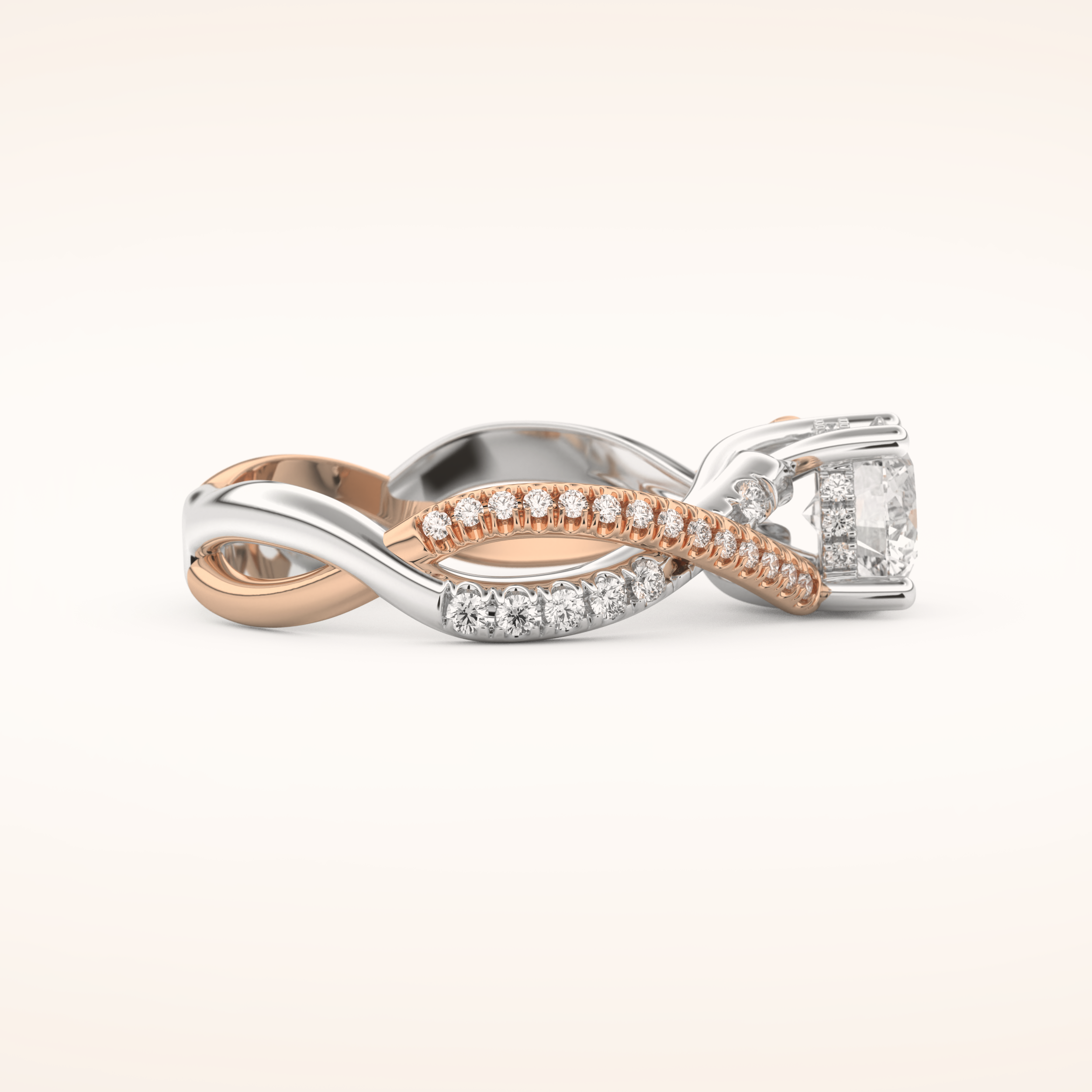 1 CT Round Shaped Criss Cross Pave Moissanite Engagement Ring