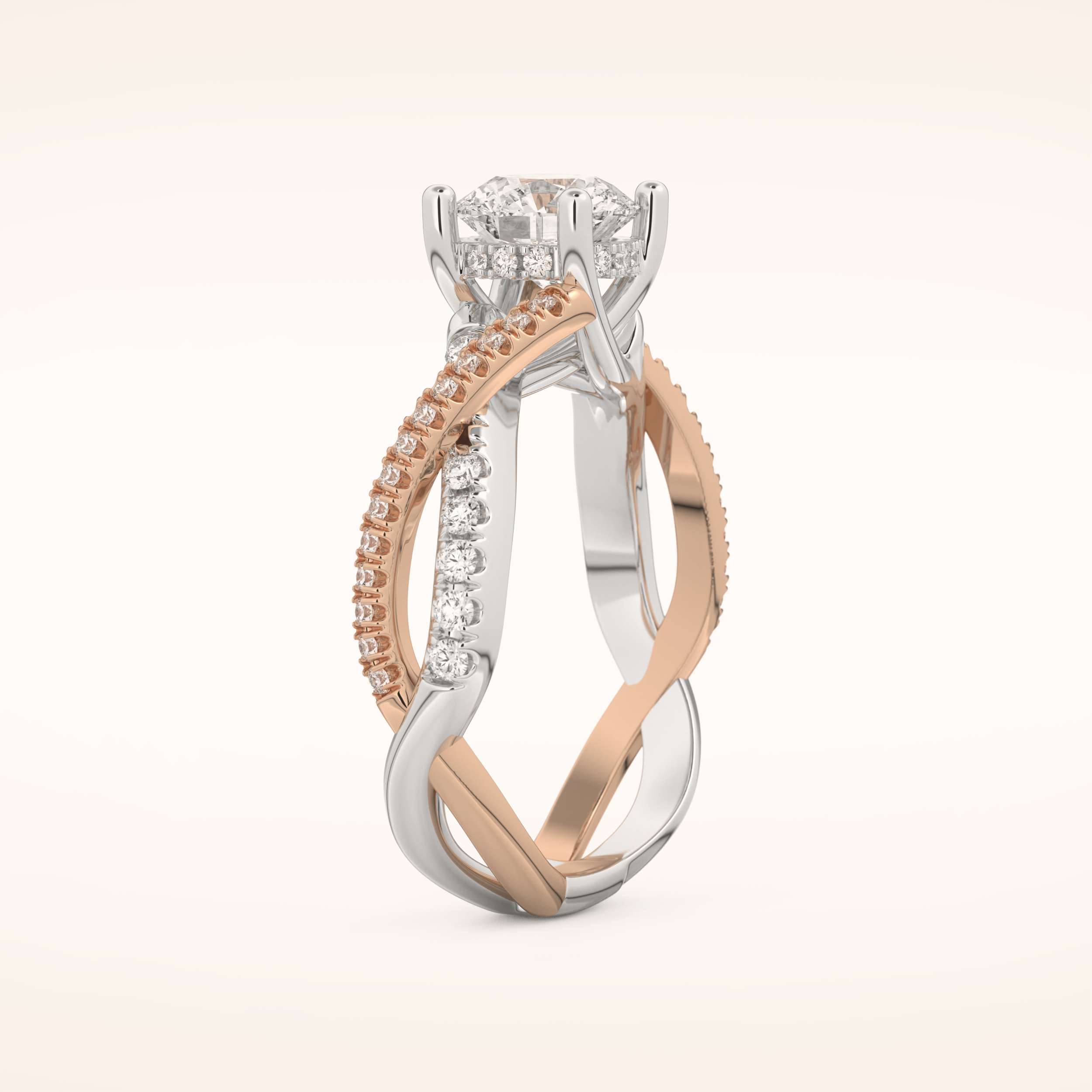 1 CT Round Shaped Criss Cross Pave Moissanite Engagement Ring