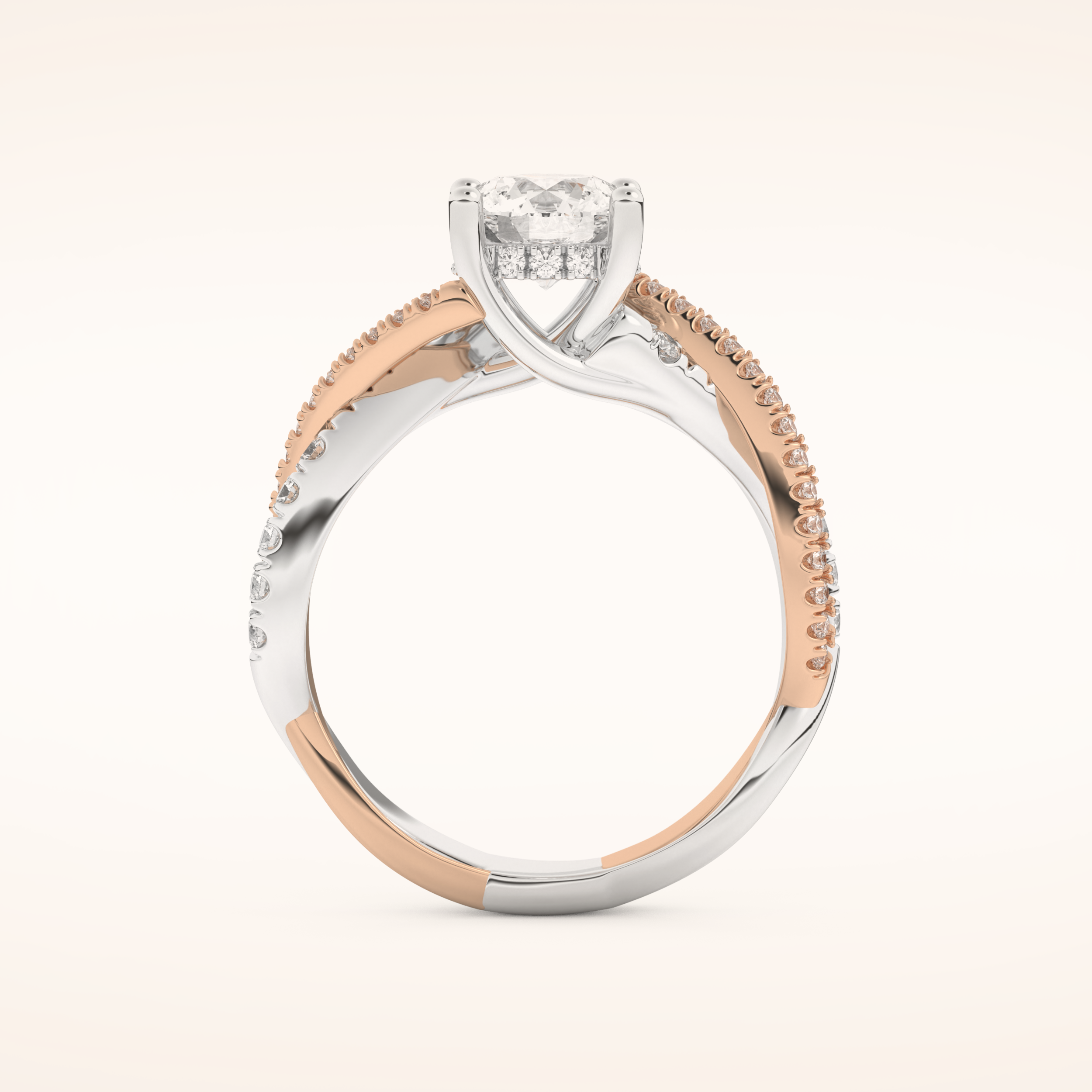 1 CT Round Shaped Criss Cross Pave Moissanite Engagement Ring